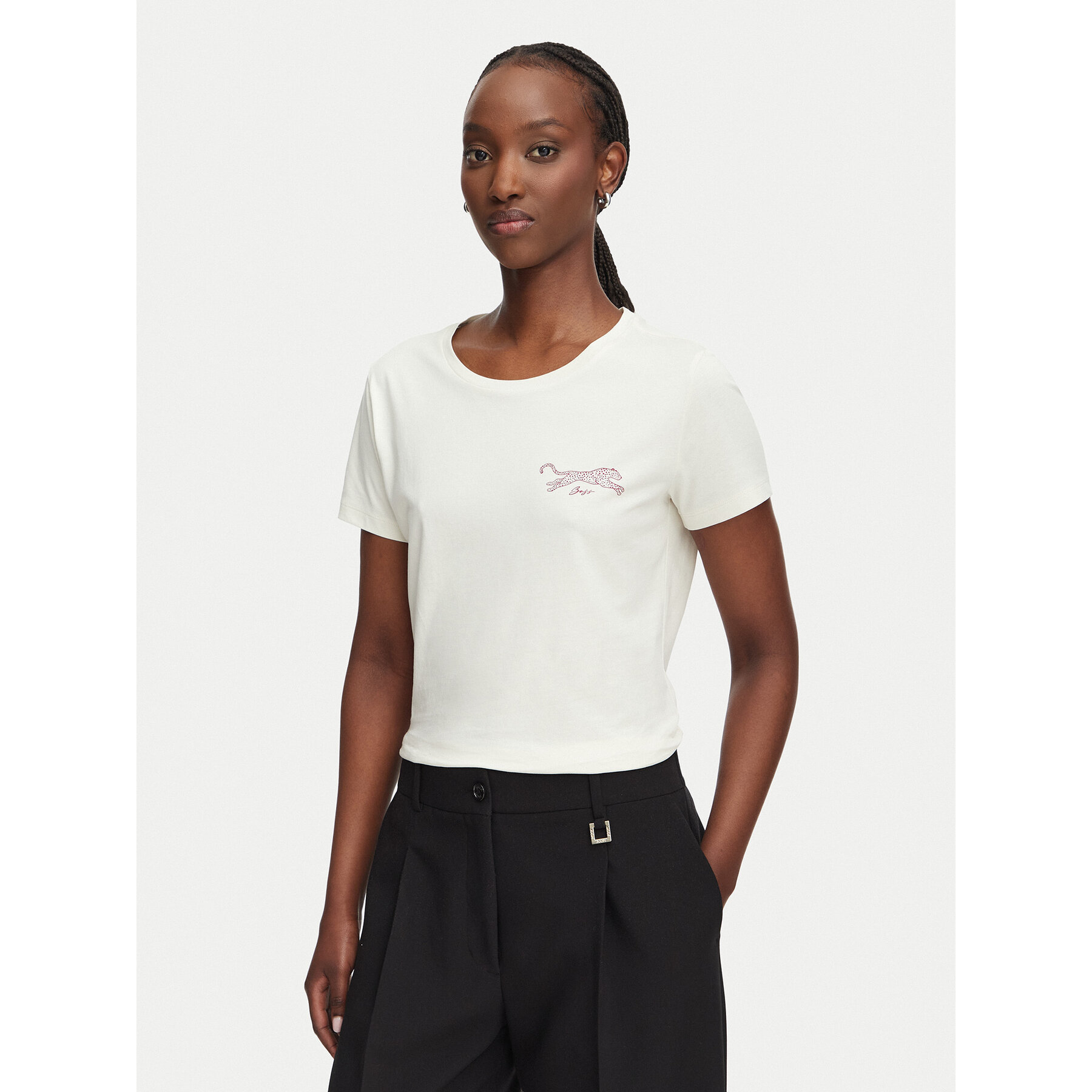 BOSS T-shirt C_Elove_5 50566827 Krem Slim Fit