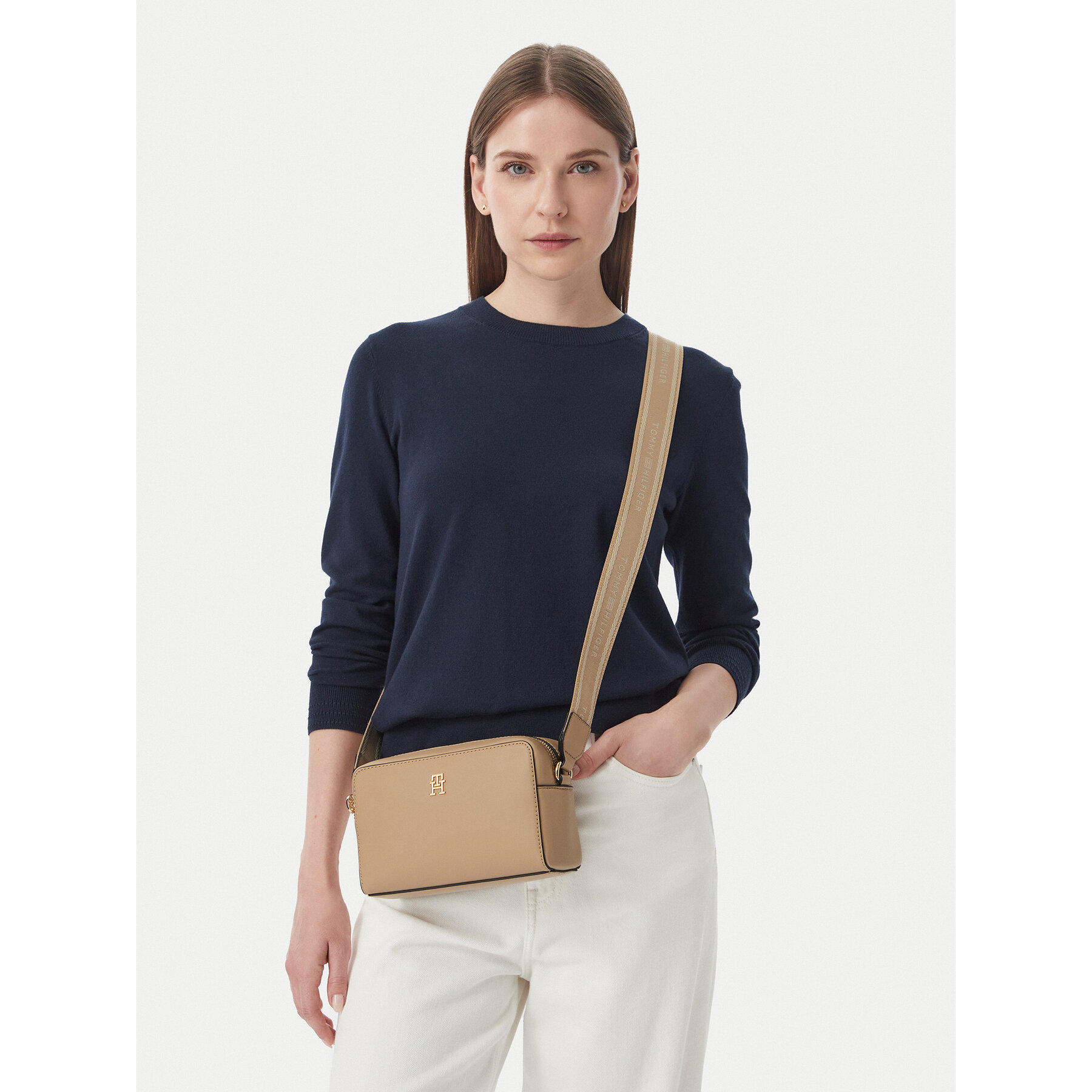 Geantă Tommy Hilfiger Th Joy Camera Bag AW0AW19060 Bej