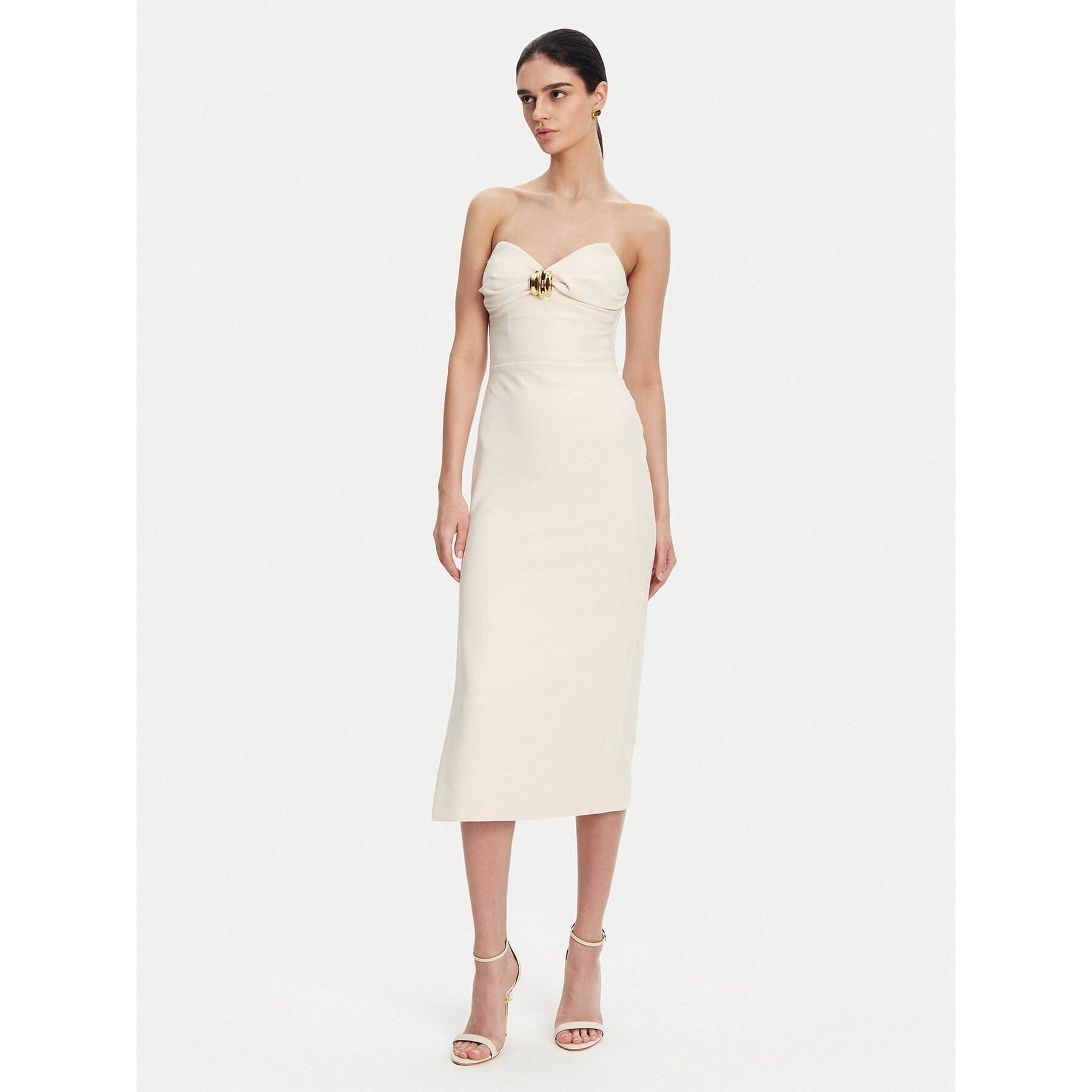 Elisabetta Franchi Coctailkleid AB-769-51E2 Écru Regular Fit