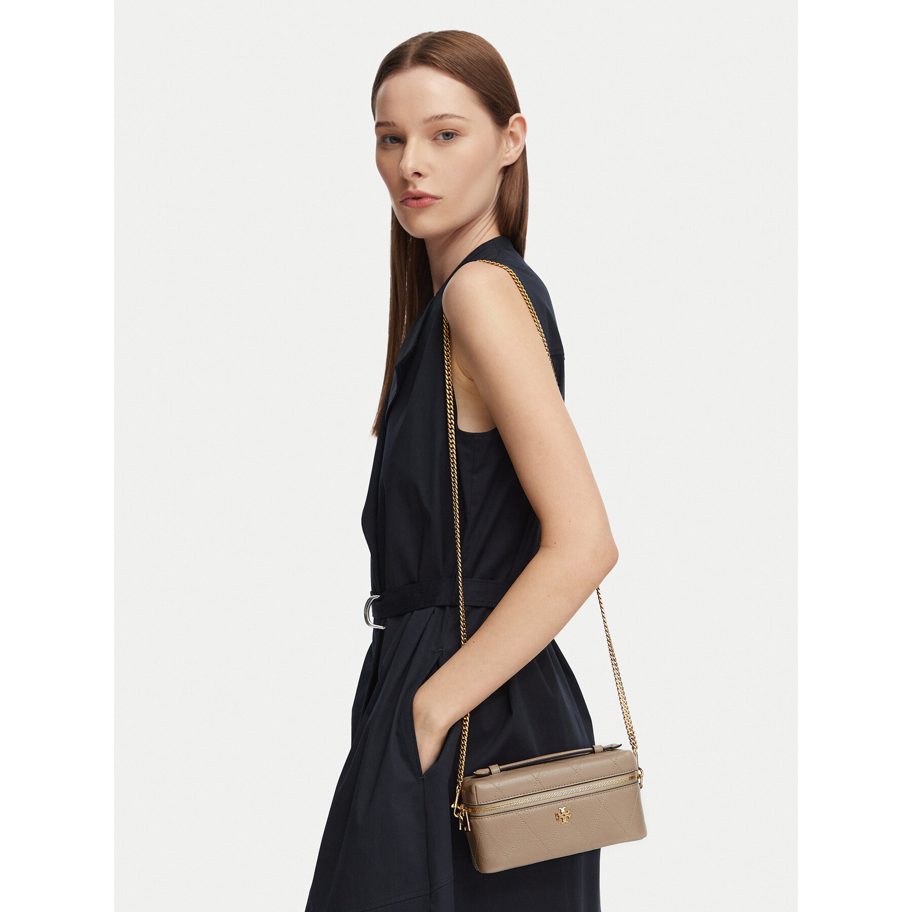 Geantă Tory Burch Charlie Quilted East-West Vanity Case 186036 Bej