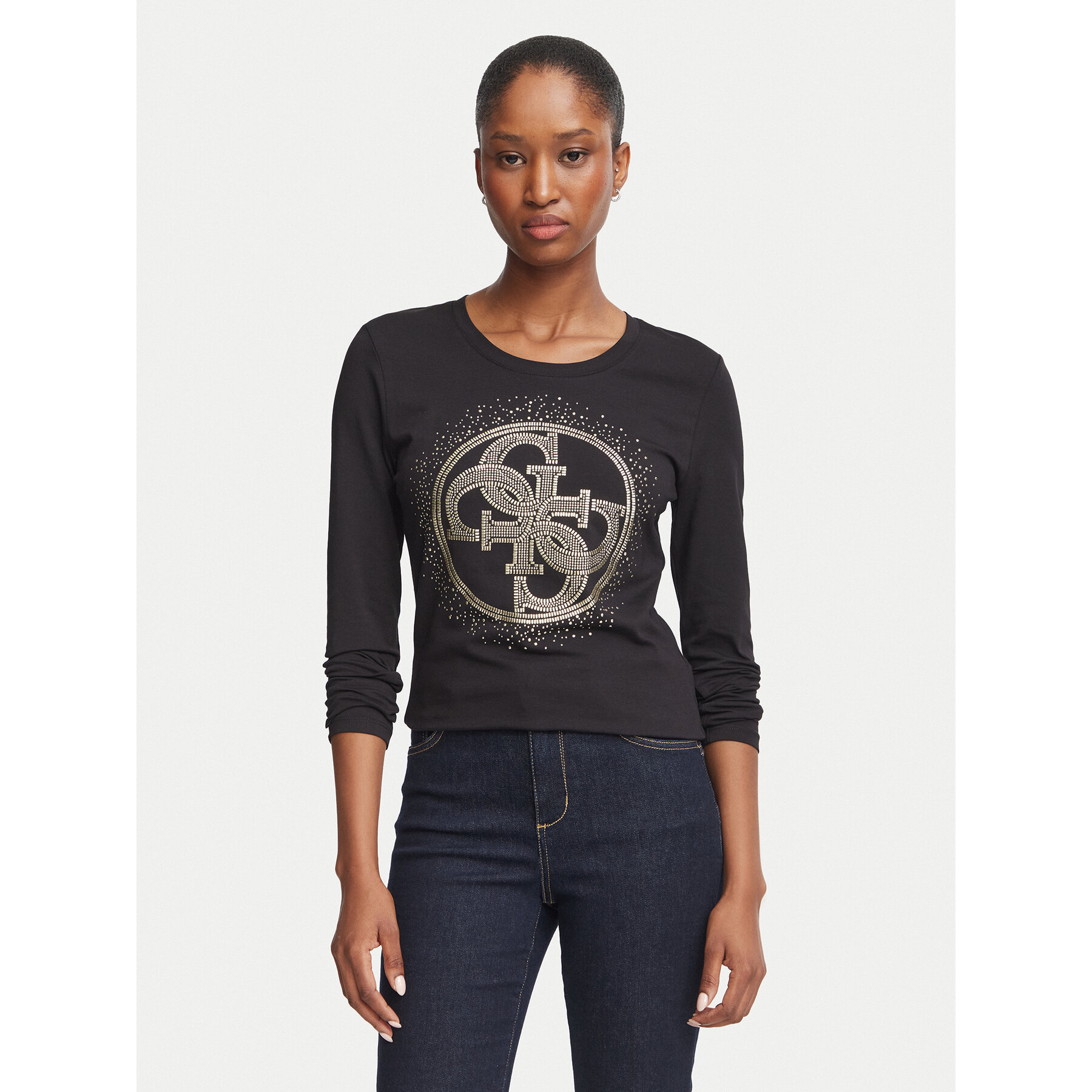 Guess Bluse W6BI58 K7388 Schwarz Slim Fit