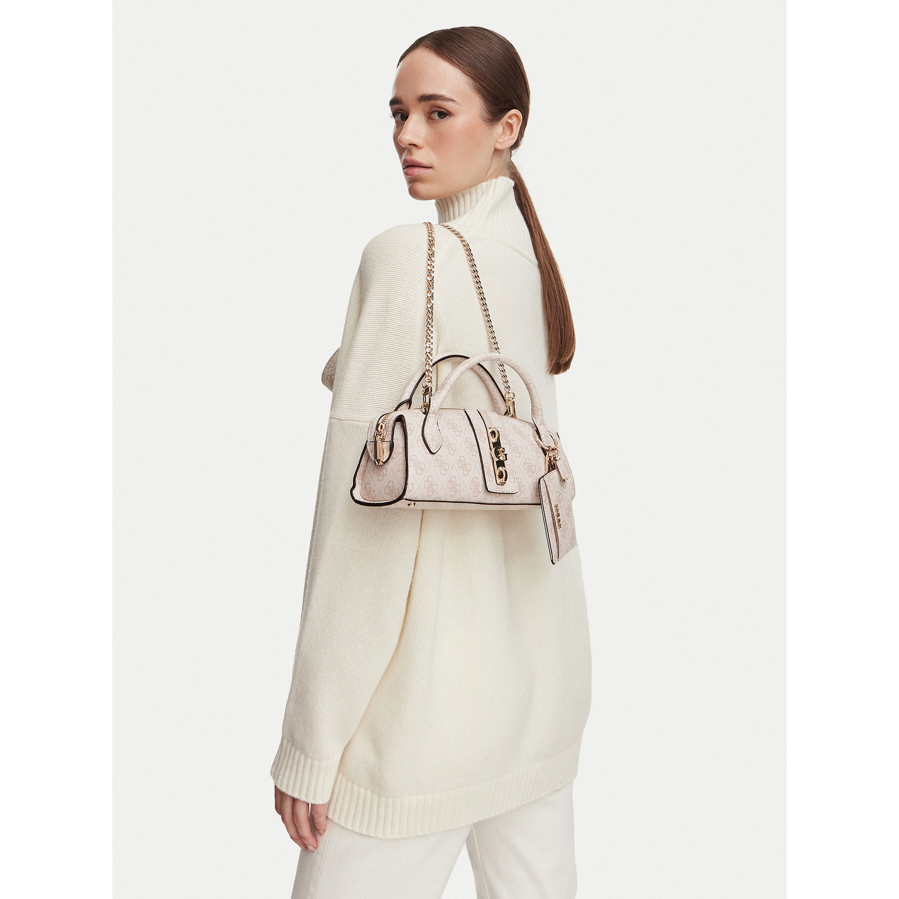 Geantă Guess Yvonne Logo Mini HWSG23 78760 Bej deschis