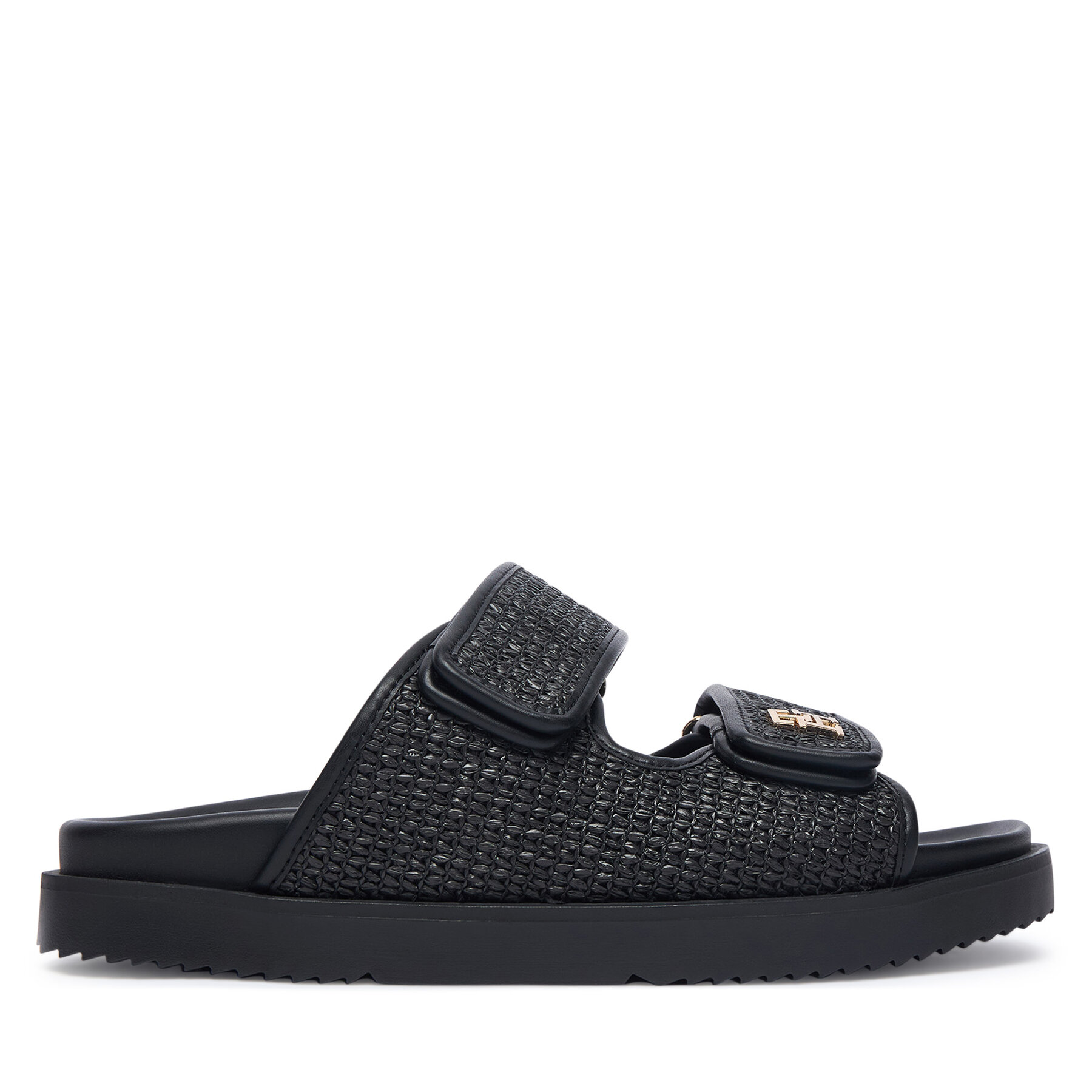 Natikači Tommy Hilfiger Double Strap Raffia FW0FW09122 Črna