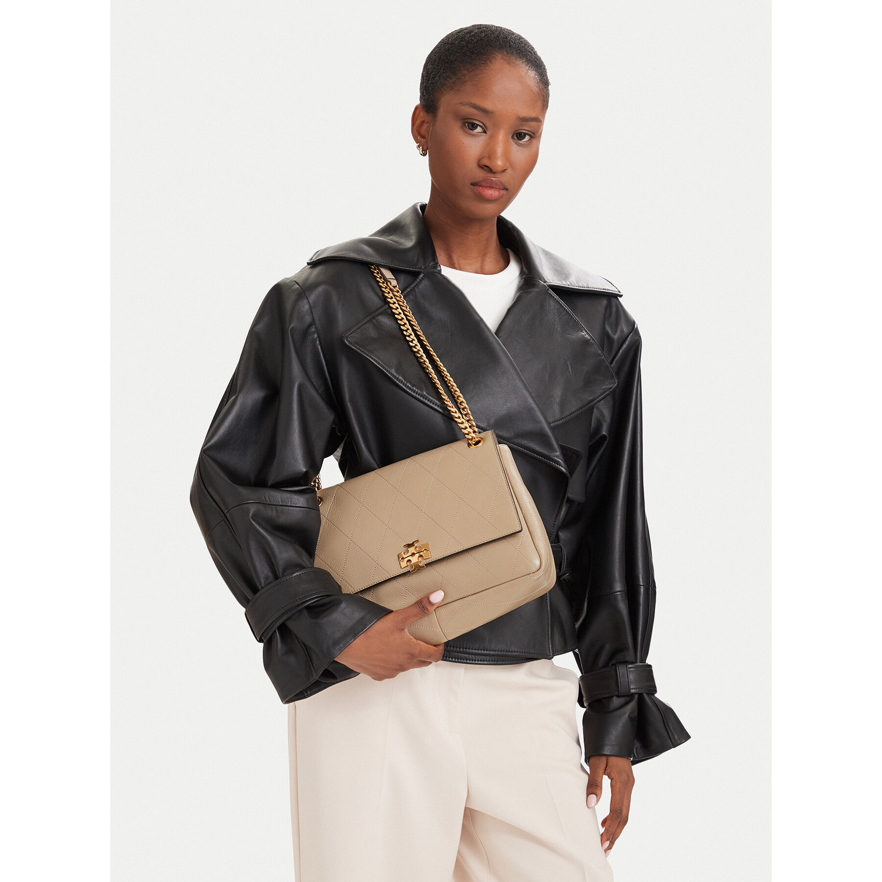 Geantă Tory Burch Charlie Quilted Shoulder Bag 185828 Crem