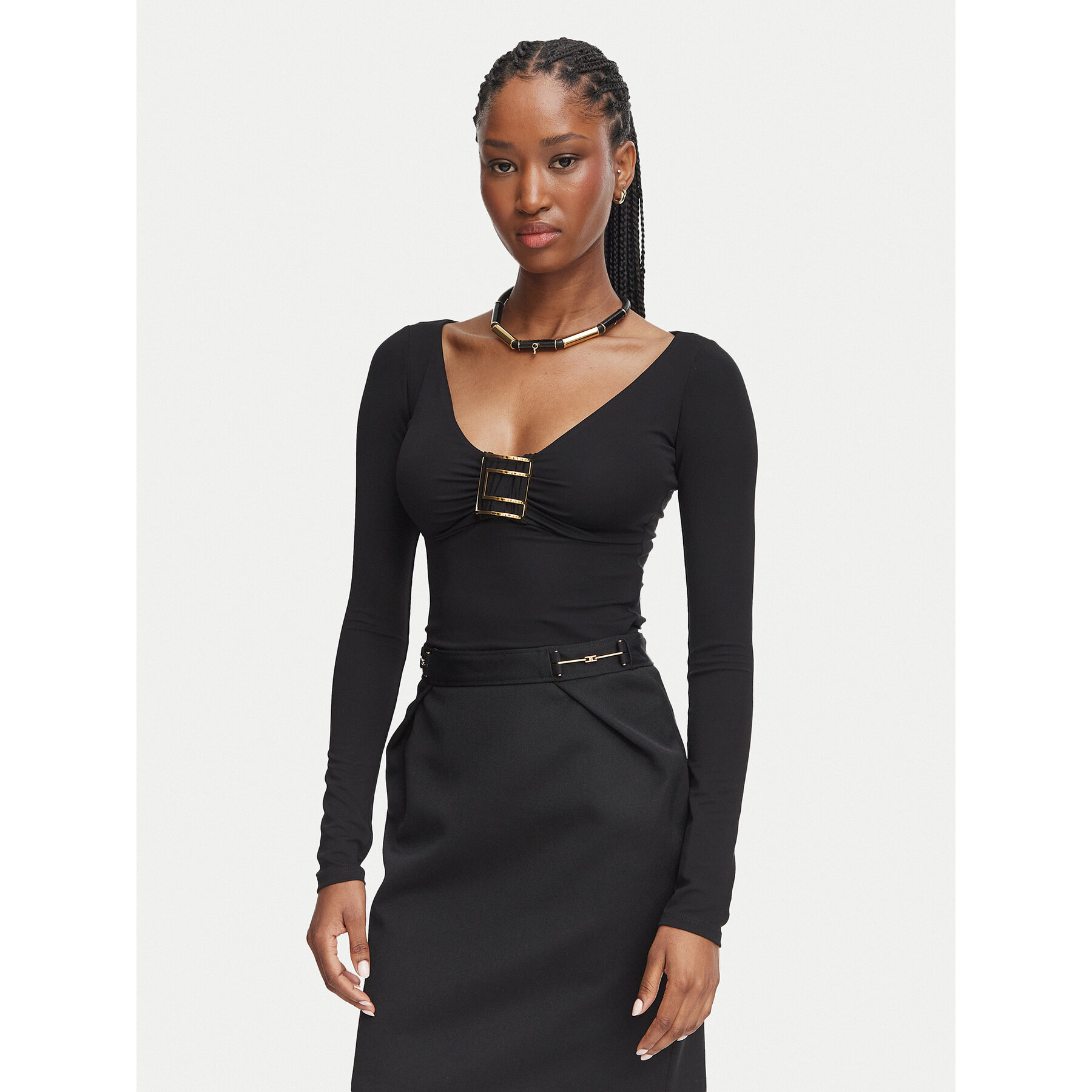 Elisabetta Franchi Bluse MD-005-67E2-V280 Schwarz Slim Fit