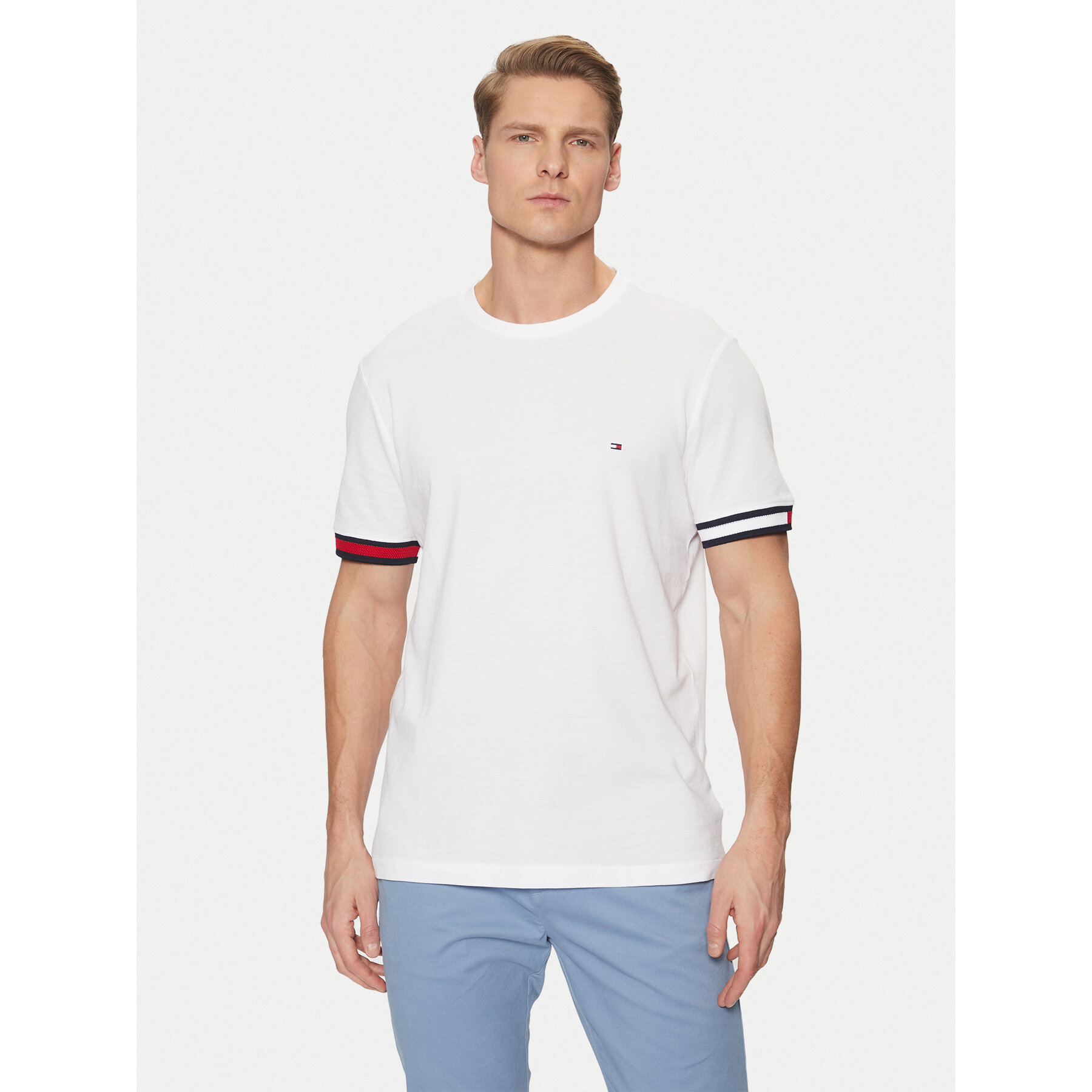 Tommy Hilfiger T-Shirt Global Stripe MW0MW38078 Λευκό Regular Fit