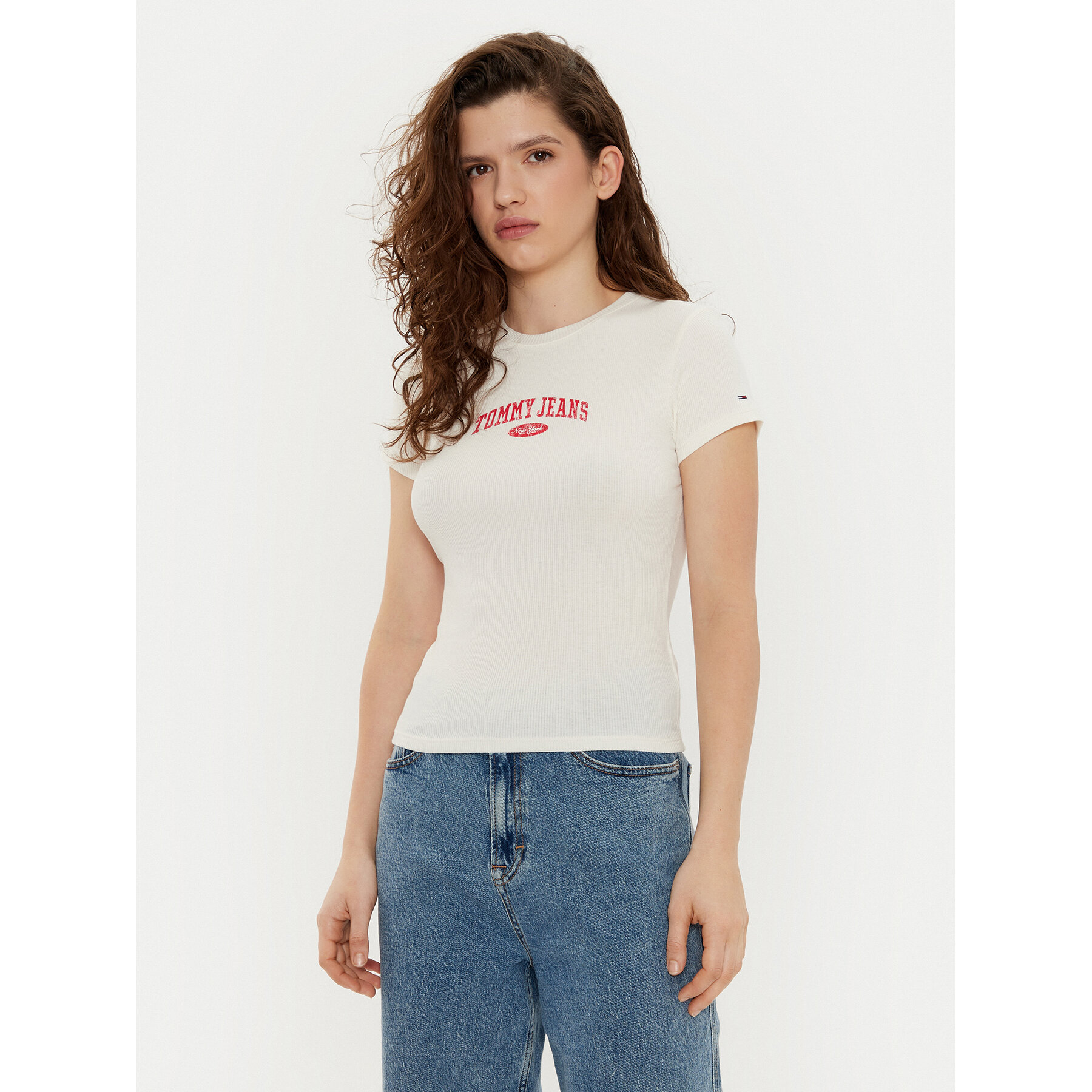 Tommy Jeans Póló DW0DW19435 Ekru Slim Fit