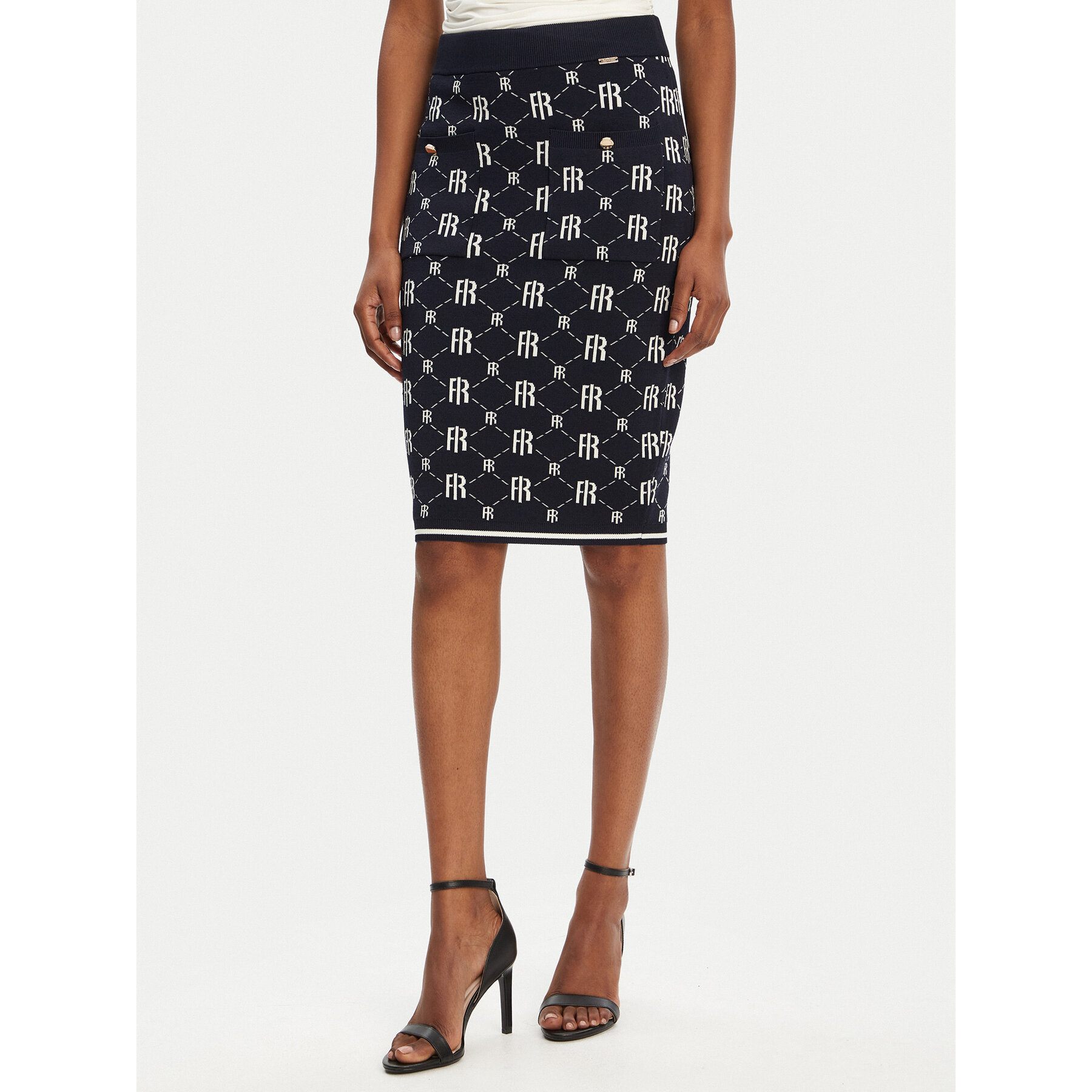 Fracomina Bleistiftrock FR25WG4009K414F8 Dunkelblau Slim Fit