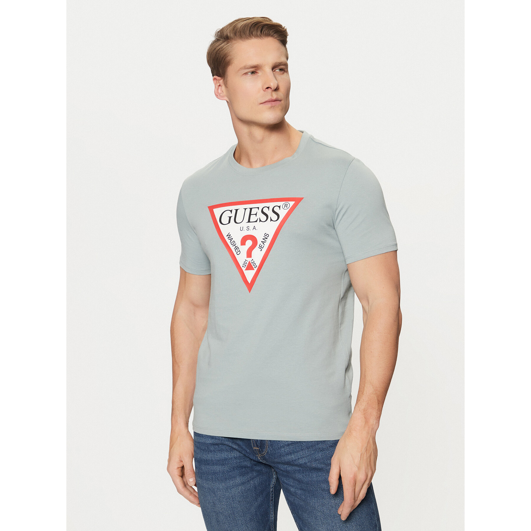 Guess Marškinėliai M2YI71 I3Z14 Pilka Slim Fit