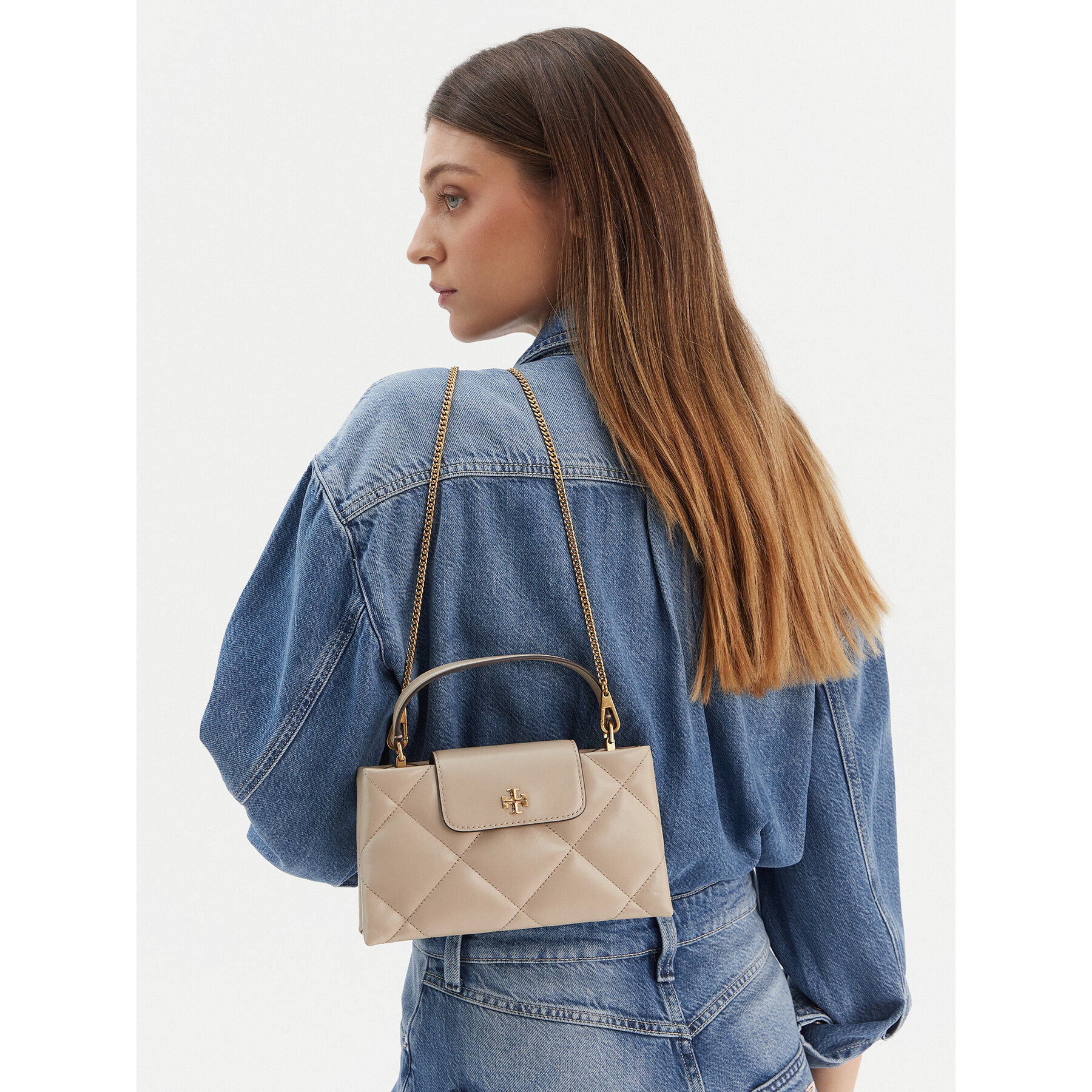 Дамска чанта Tory Burch Kira Diamond Quilt East-West Top Handle 174999 Бежов