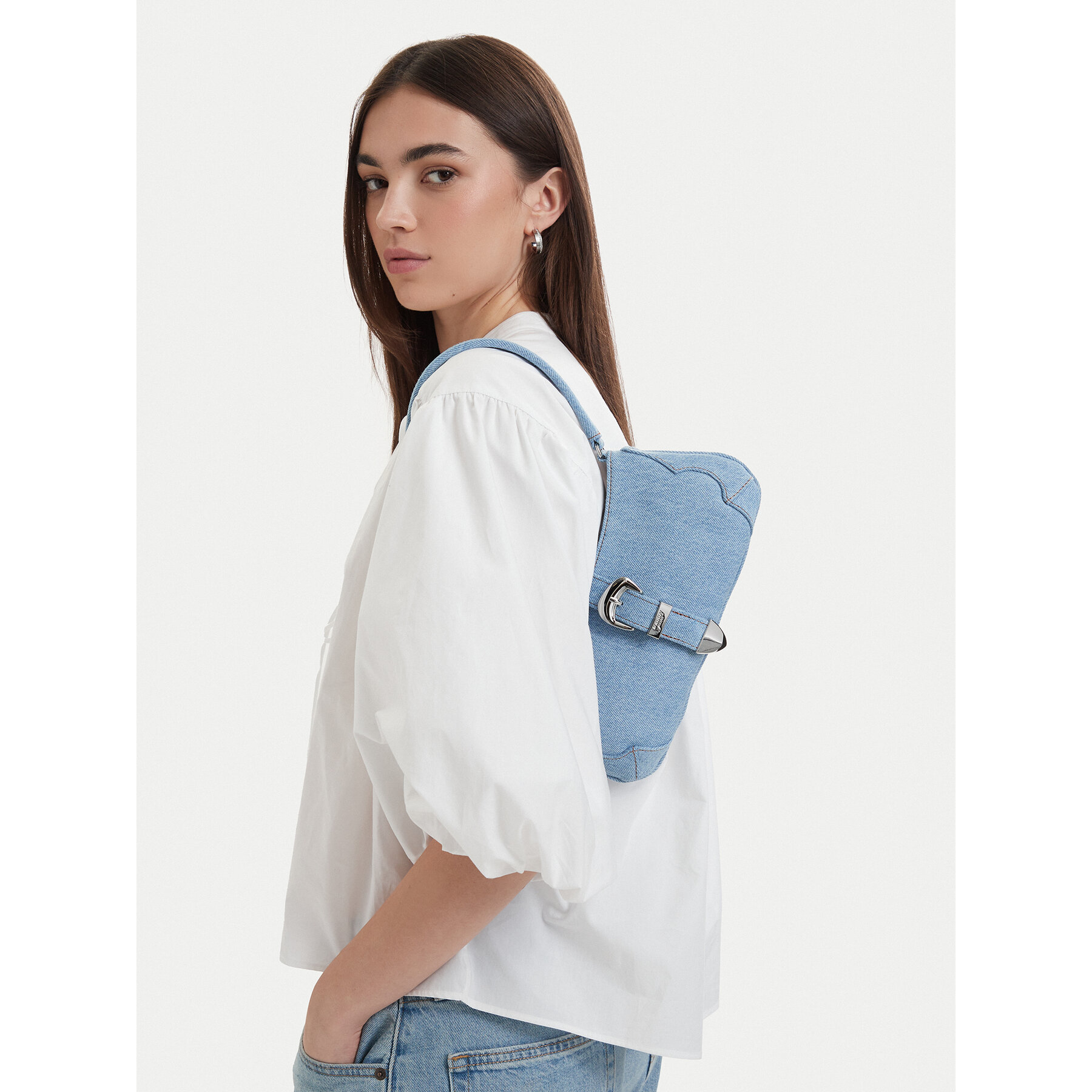 Geantă Tommy Jeans Tjw Cool Denim Shoulder Bag AW0AW18878 Albastru