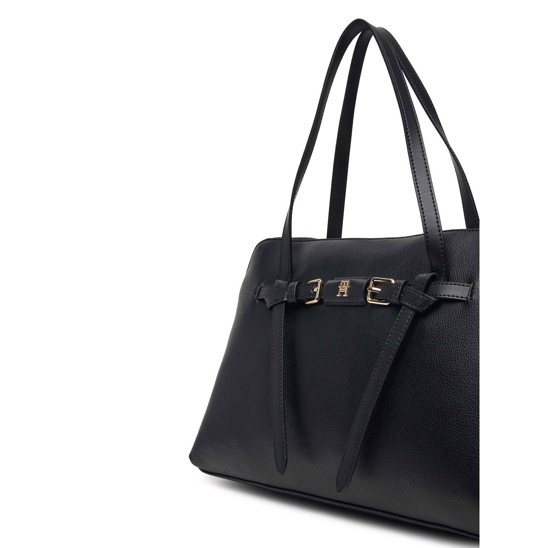 Geantă Tommy Hilfiger Th Buckle Tote AW0AW19032 Negru