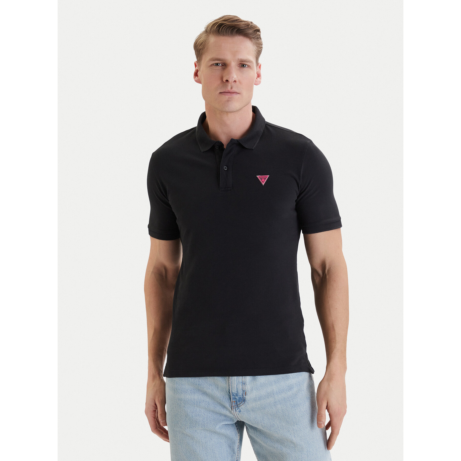 Guess Polo majica F6GP03 K9WF1 Črna Slim Fit