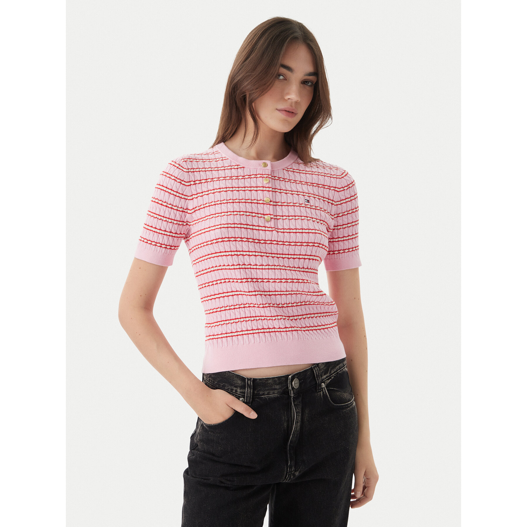 Tommy Hilfiger Pulover WW0WW49613 Svetlo rožnata Slim Fit