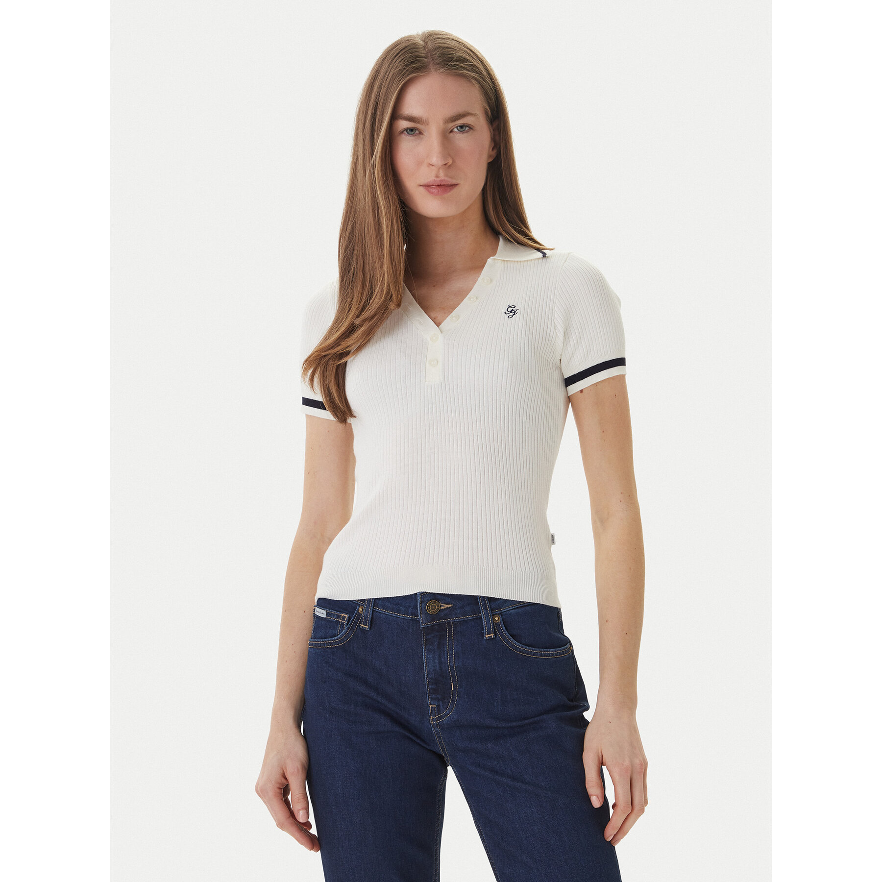 Guess Jeans Polo marškinėliai W6GRZ1 Z3P32 Kreminė Slim Fit