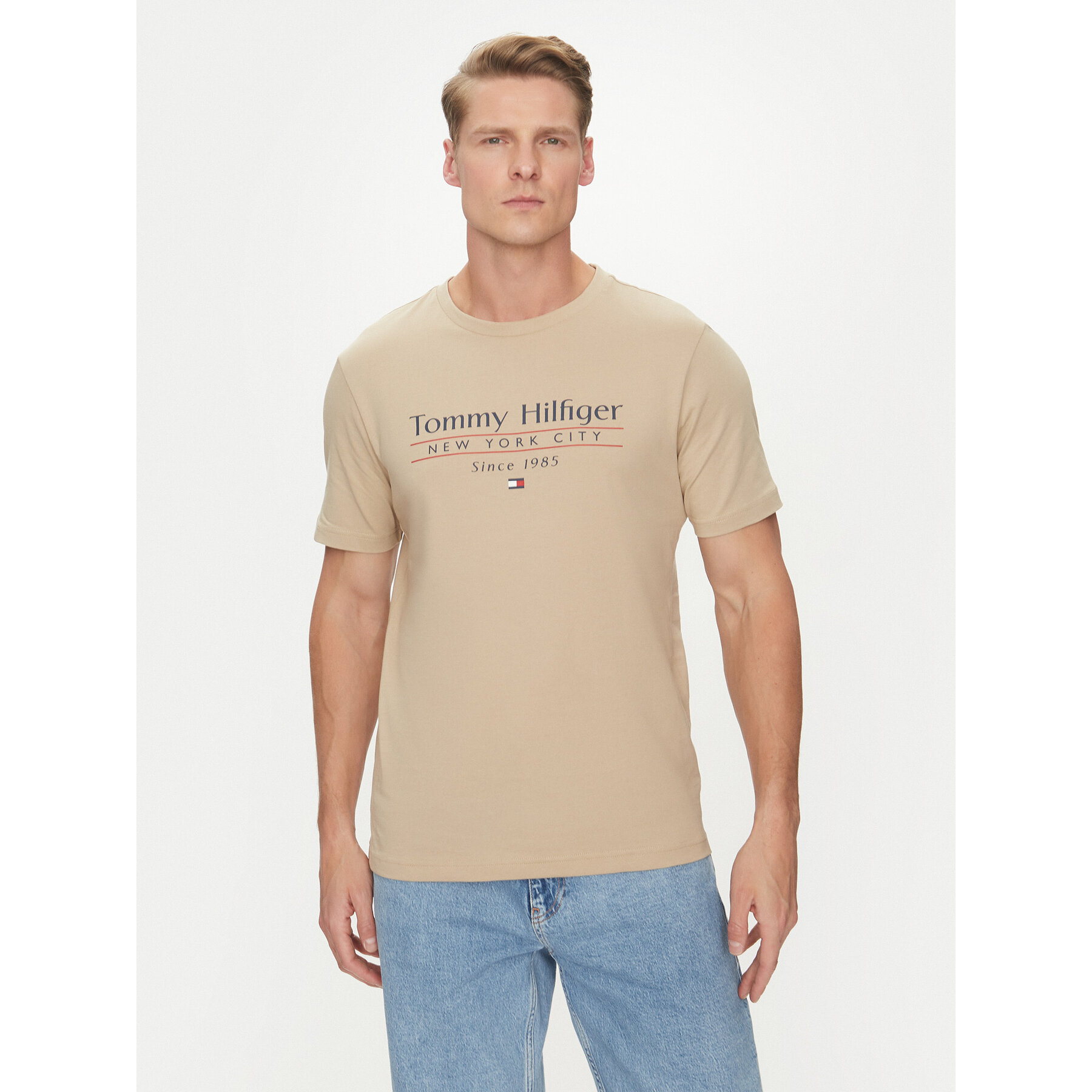 Tommy Hilfiger T-Shirt Center Stack MW0MW38621 Μπεζ Regular Fit