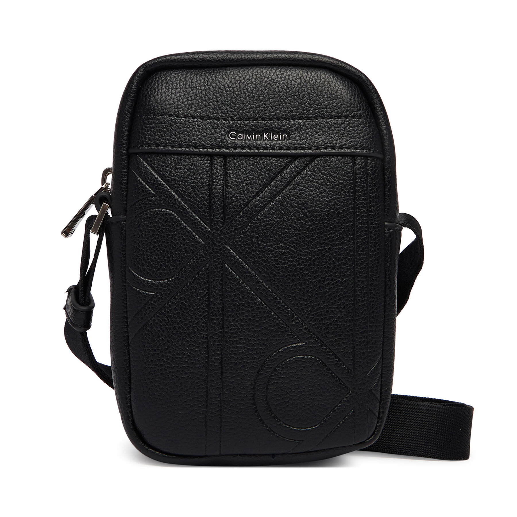 Geantă crossover Calvin Klein Emblem Aop Emboss Slim Reporter LV04D3371G Negru