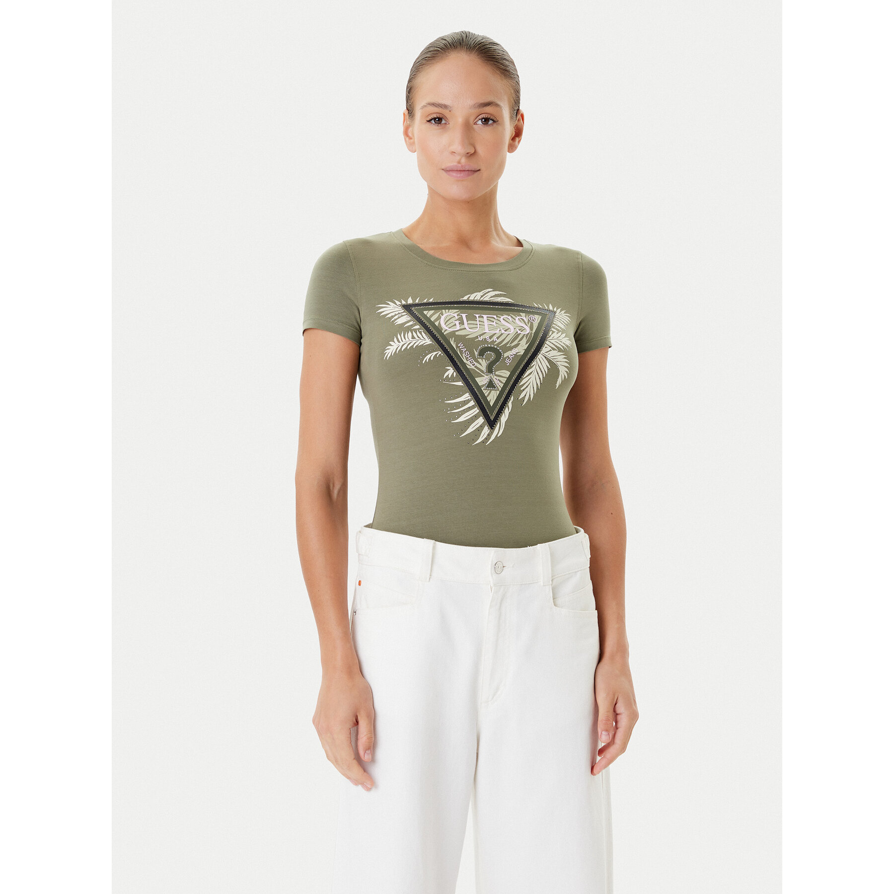 Guess Póló W5YI13 J1314 Khaki Regular Fit
