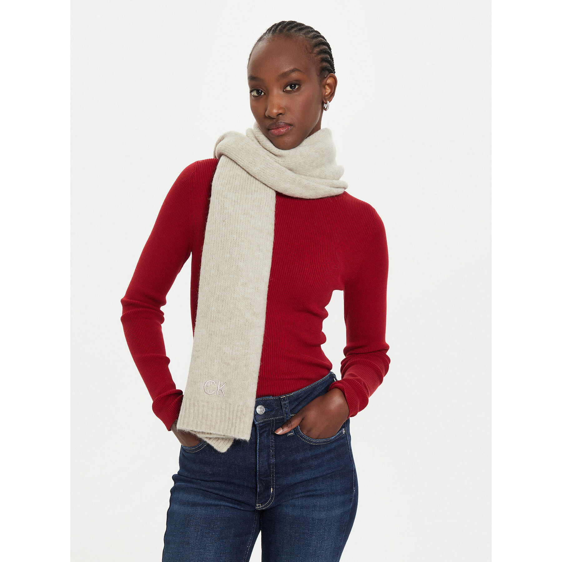 Fular Calvin Klein Embroidery Airy K60K612610 Bej