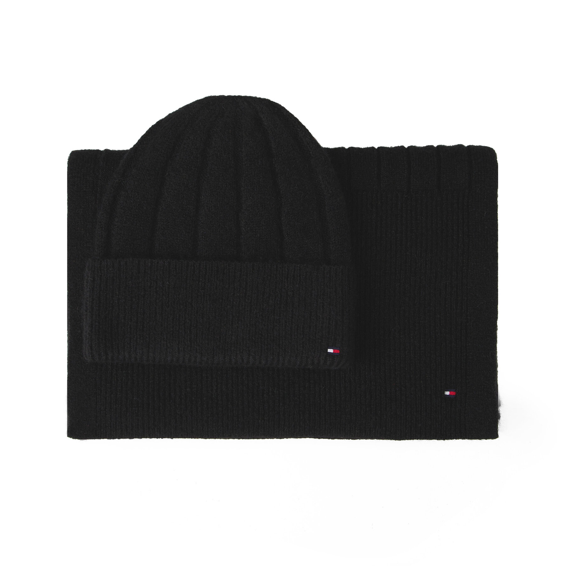 Set berretto e sciarpa Tommy Hilfiger Flag Fluffy AW0AW17994 Nero