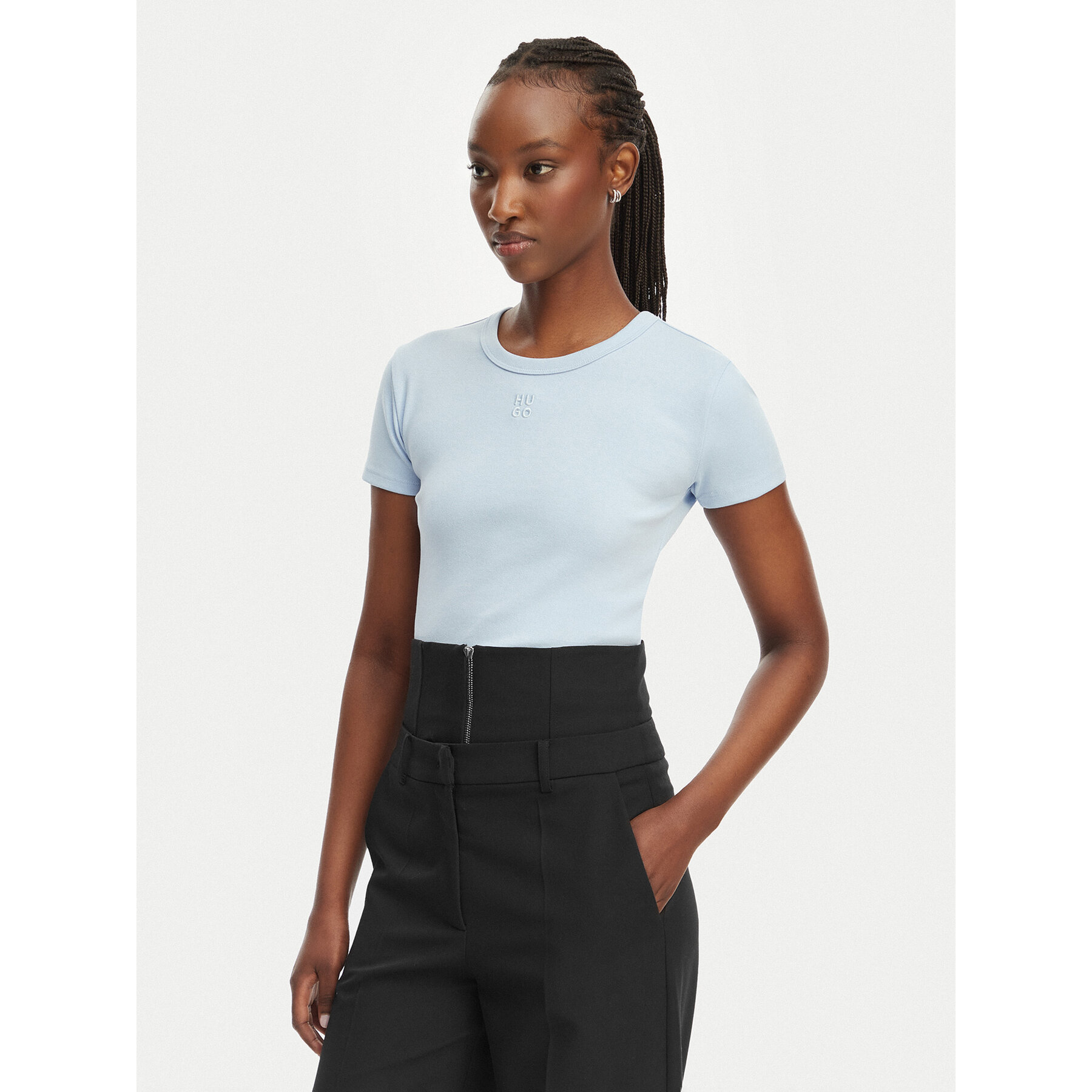 HUGO T-shirt Delanor 50512000 Svijetlo plava Slim Fit