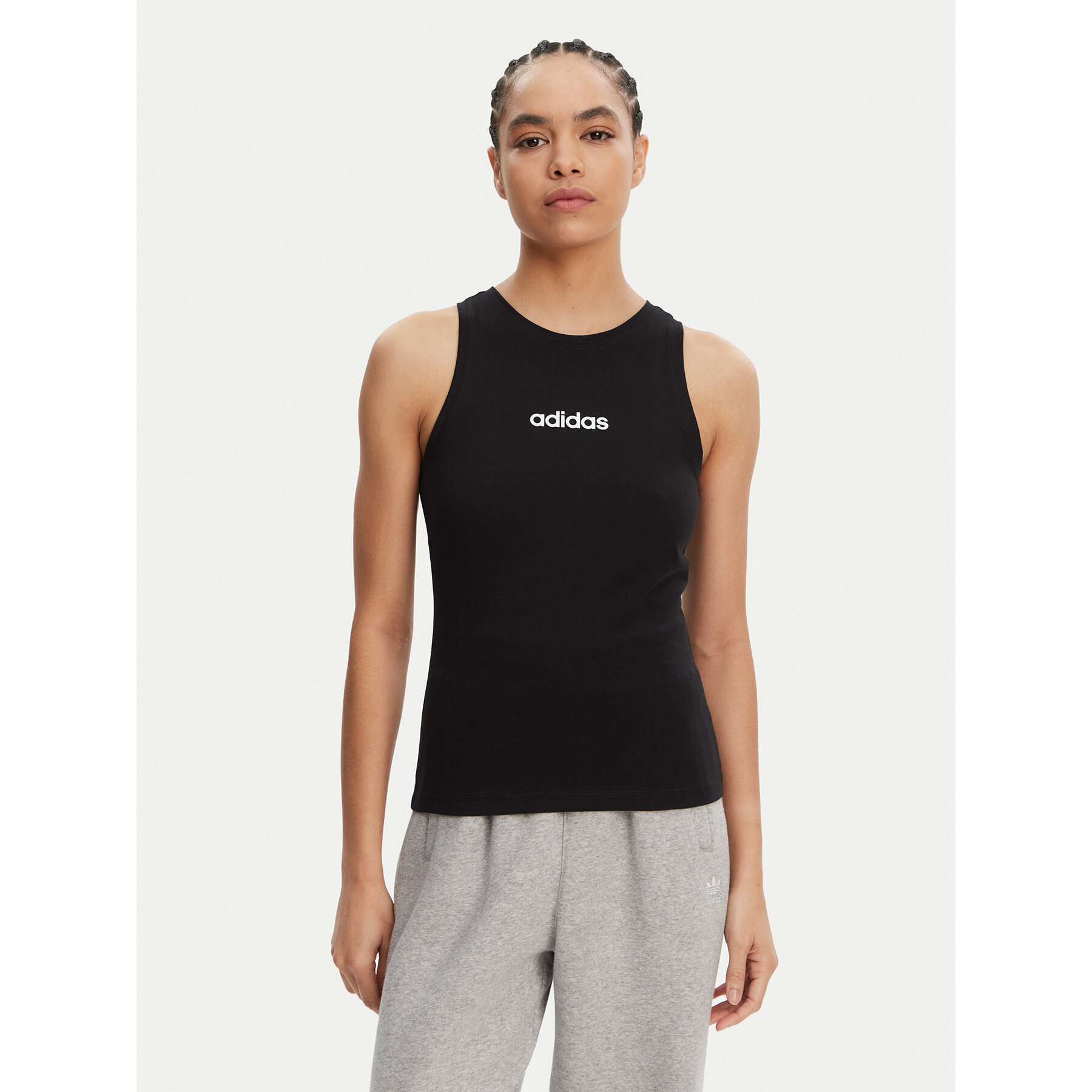 adidas Top Essentials Linear JC5798 Nero Slim Fit