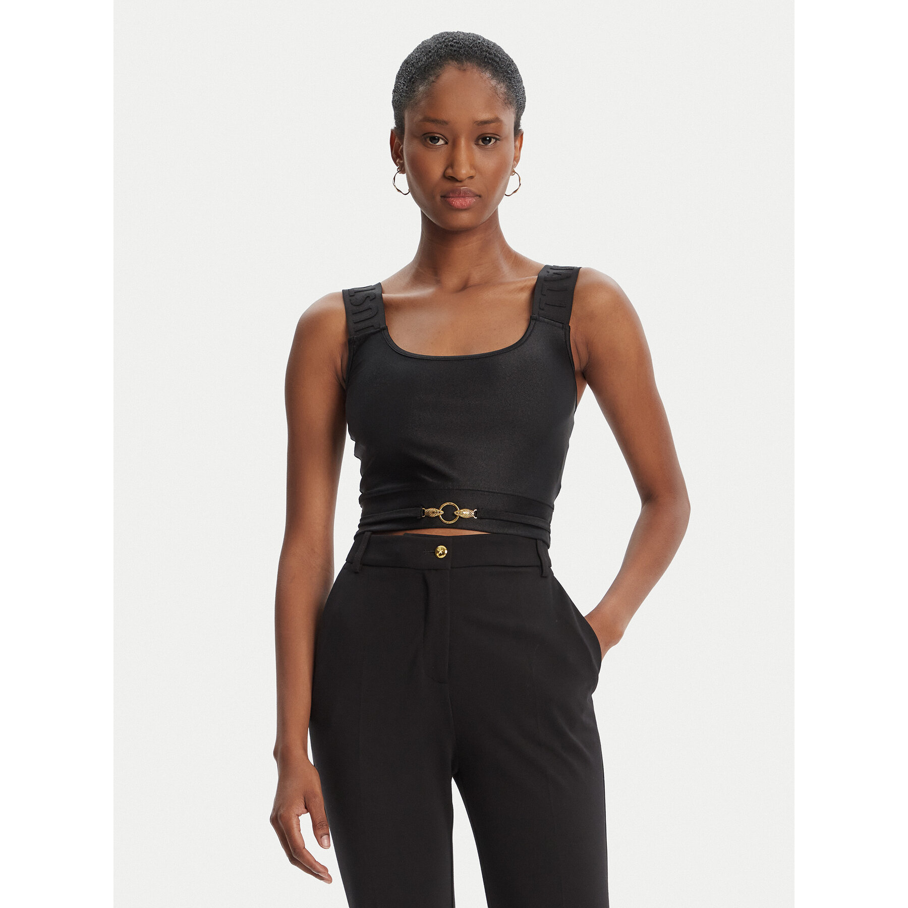 Just Cavalli Just Cavalli Τοπ Crop Element 79PAM2A6 Μαύρο Slim Fit