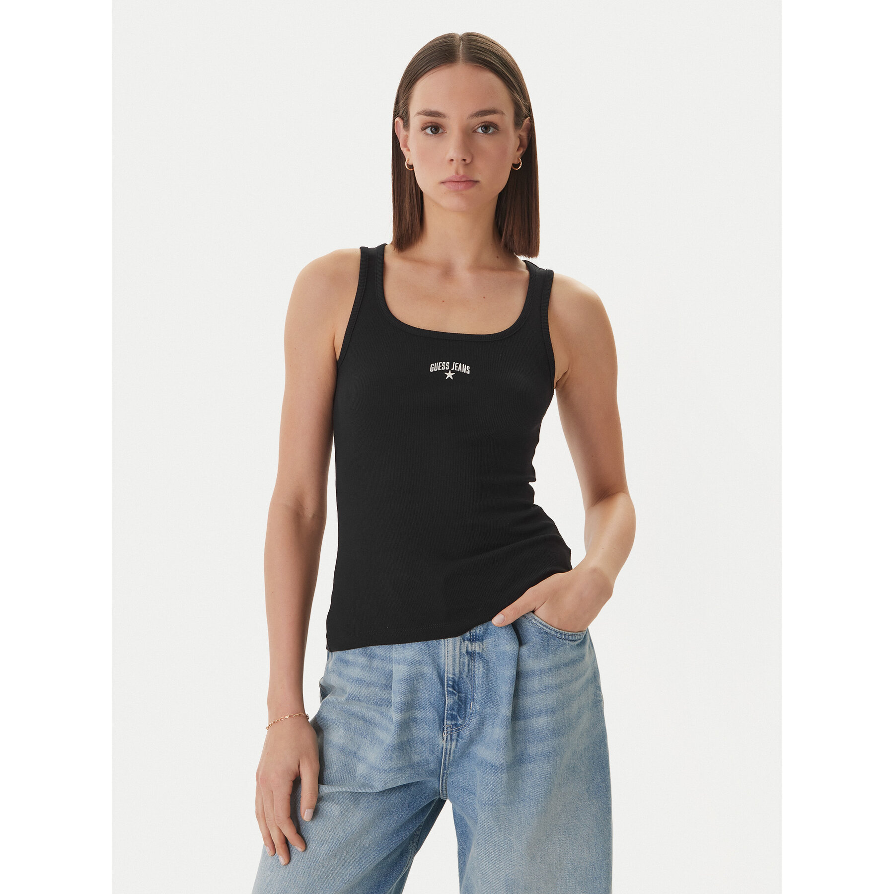 Guess Jeans Τοπ W6GPZ2 KA0H1 Μαύρο Slim Fit