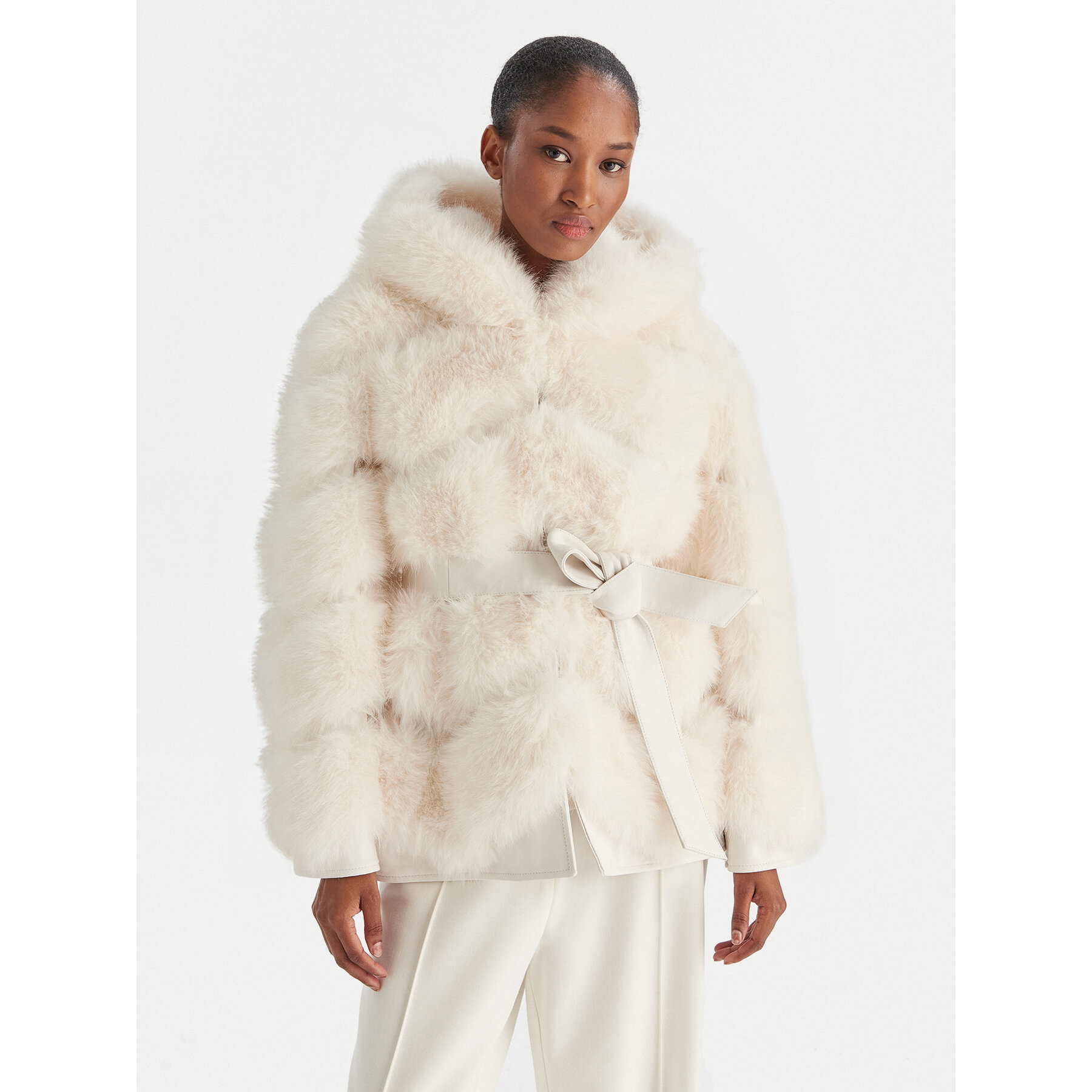 YES LONDON Pelzmantel LC/2077 Creme Regular Fit