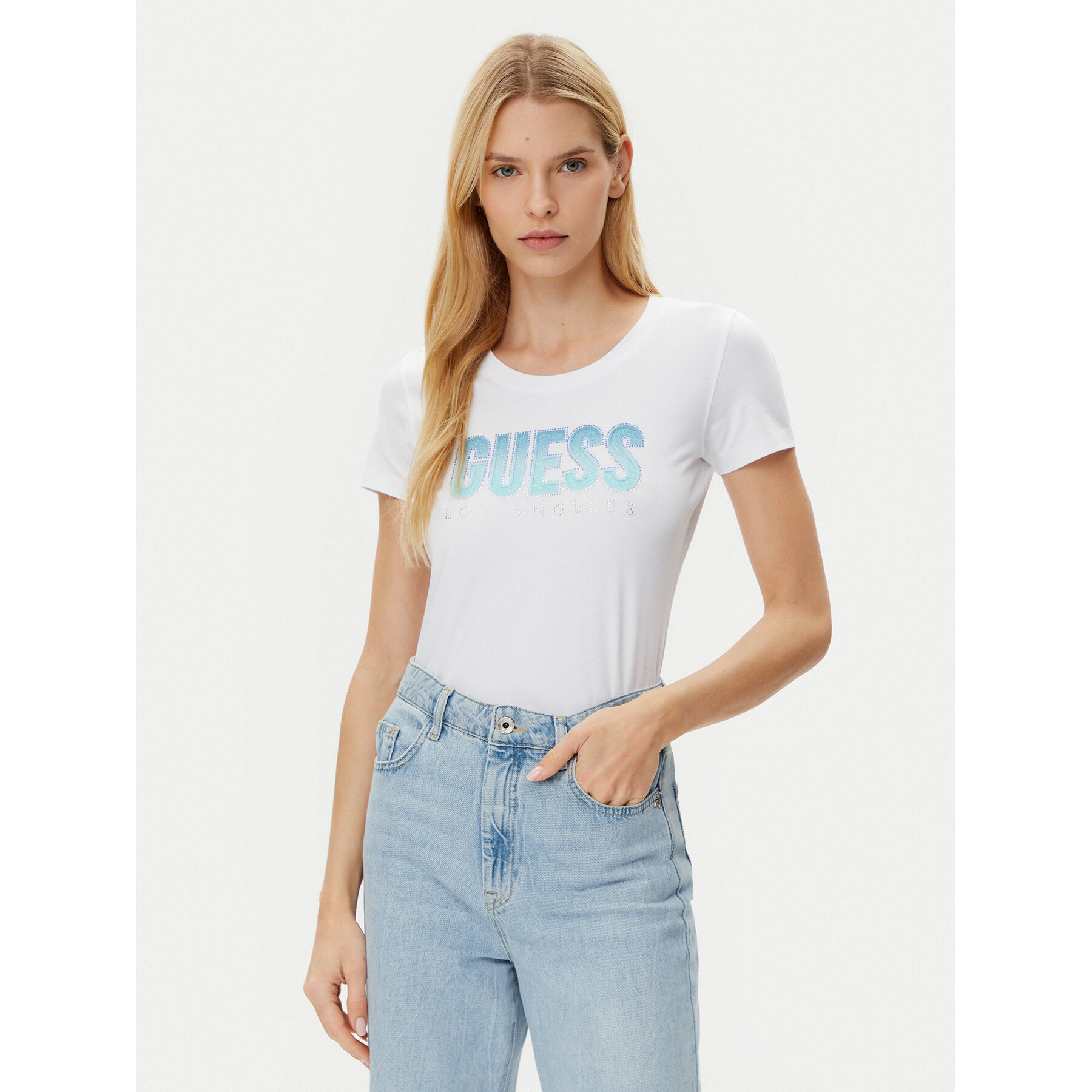 Guess T-Shirt W5GI14 J1314 Λευκό Regular Fit