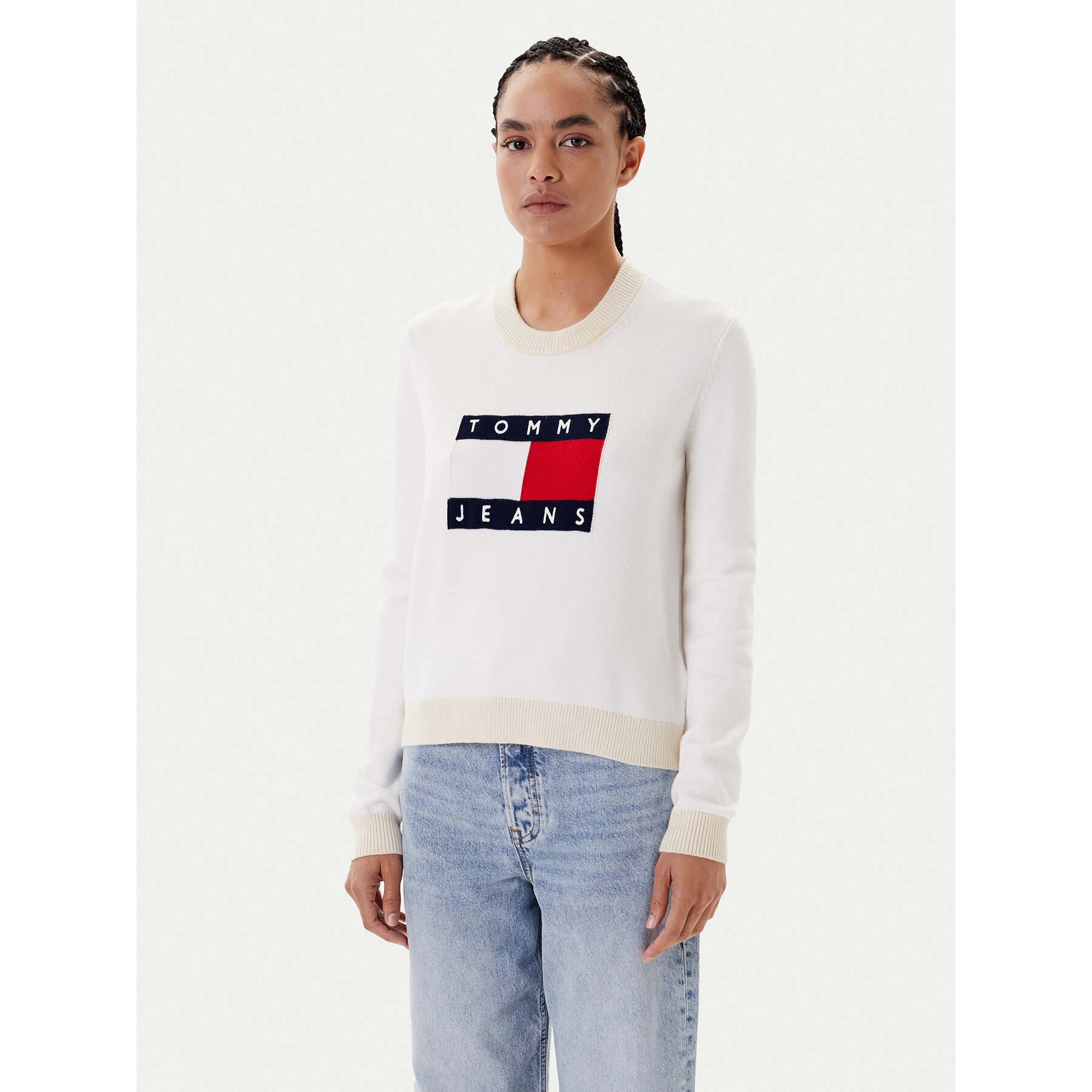 Tommy Jeans Pullover Colorblock Flag DW0DW20970 Weiß Regular Fit
