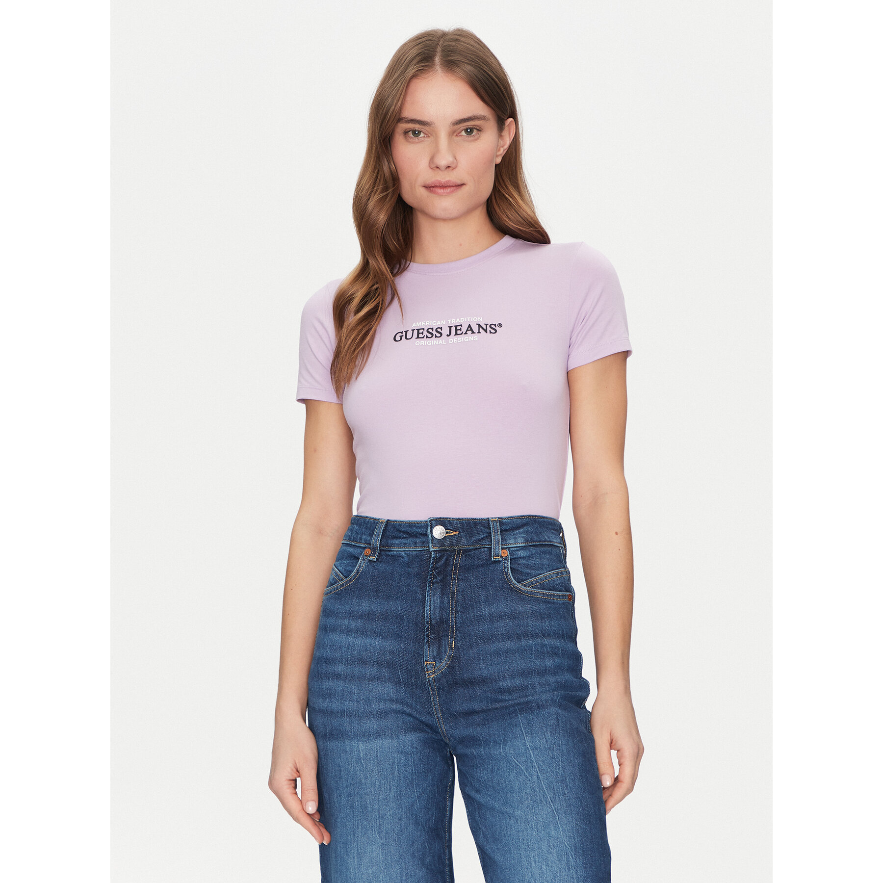 Guess Jeans Póló W4YI03 J1314 Lila Slim Fit