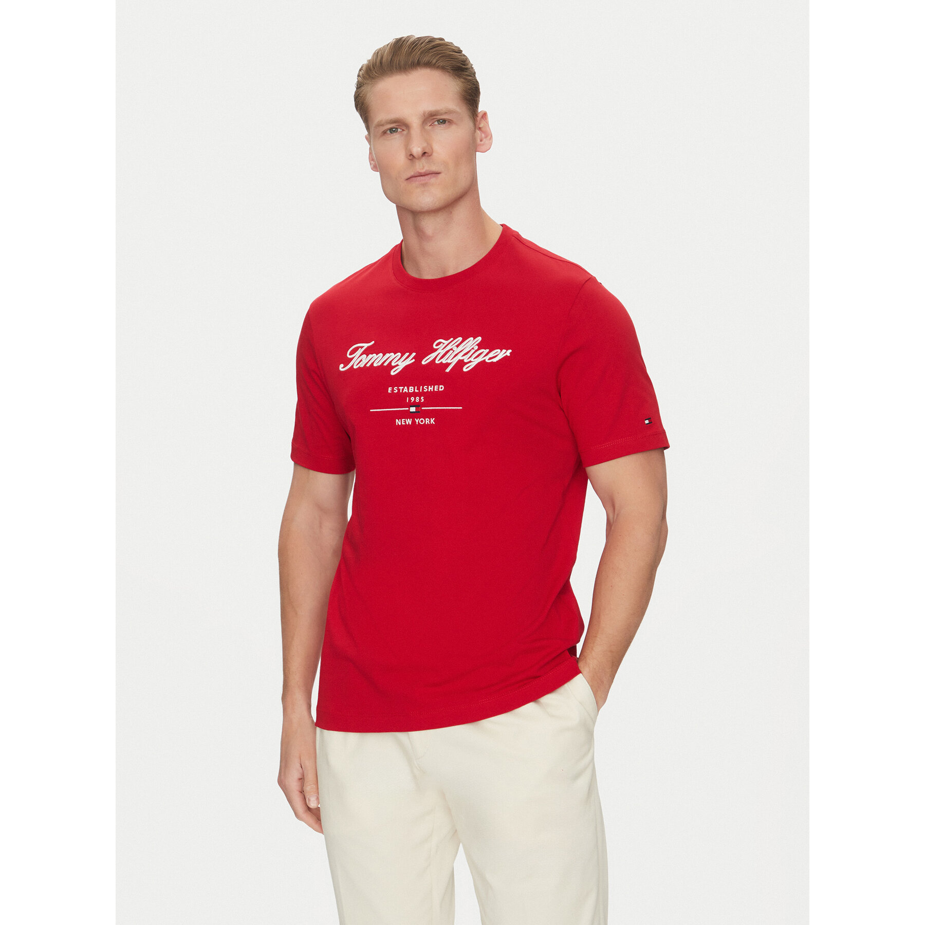 Tommy Hilfiger Póló Script Logo MW0MW33691 Piros Regular Fit