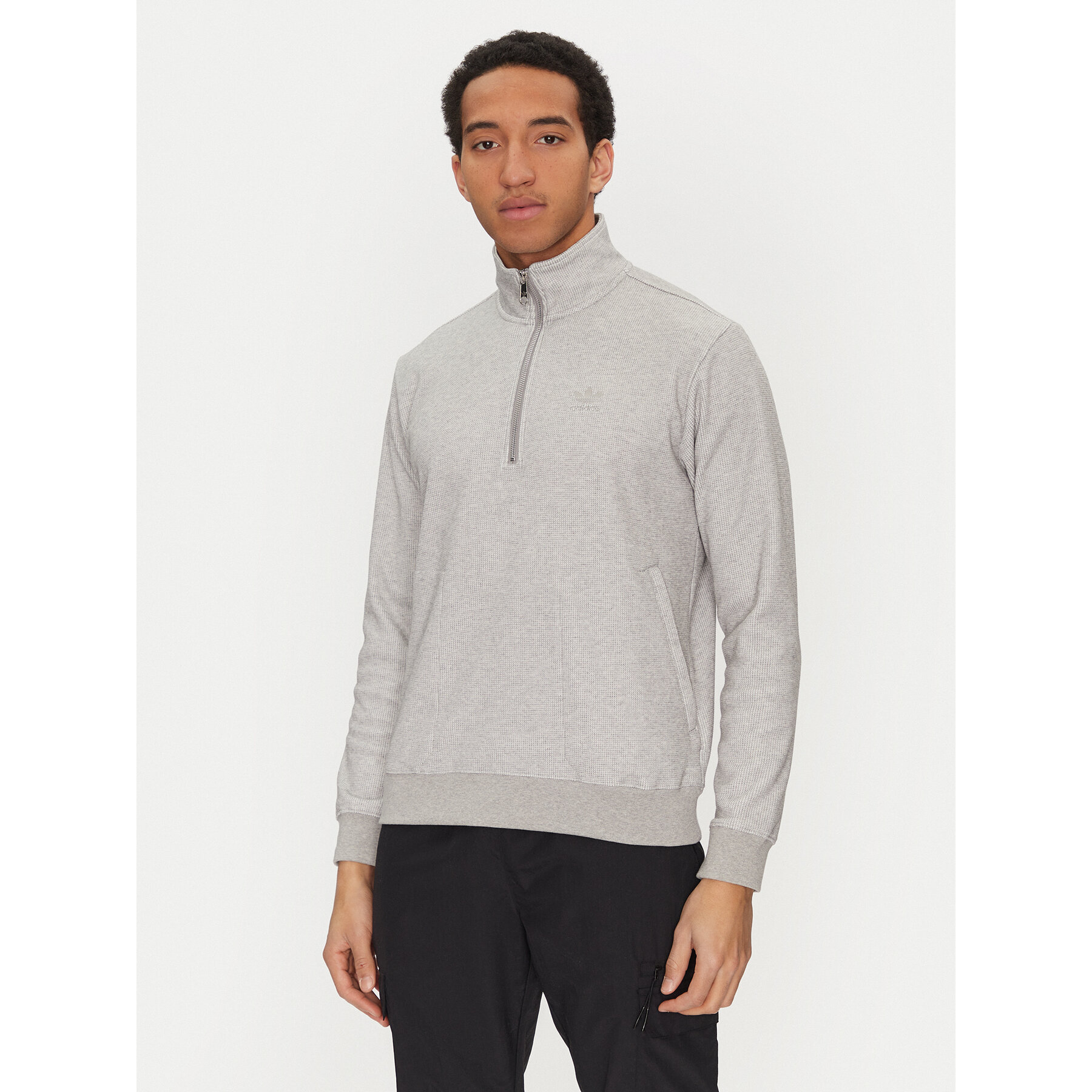 adidas Sweatshirt Trefoil Essentials Waffle JD2447 Grau Regular Fit