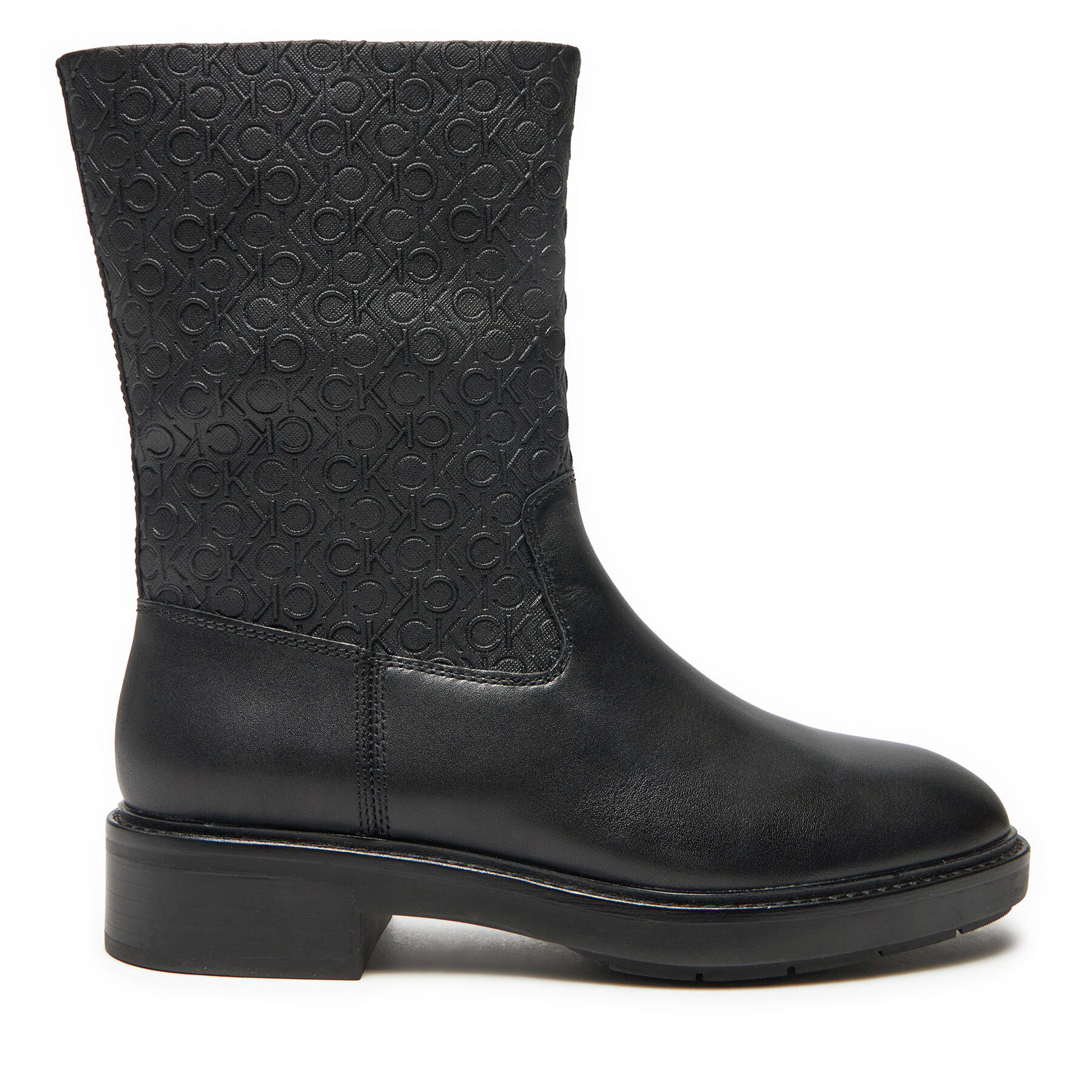 Bokacsizma Calvin Klein Flat Ankle Boot Mono Mix HW0HW02195 Fekete