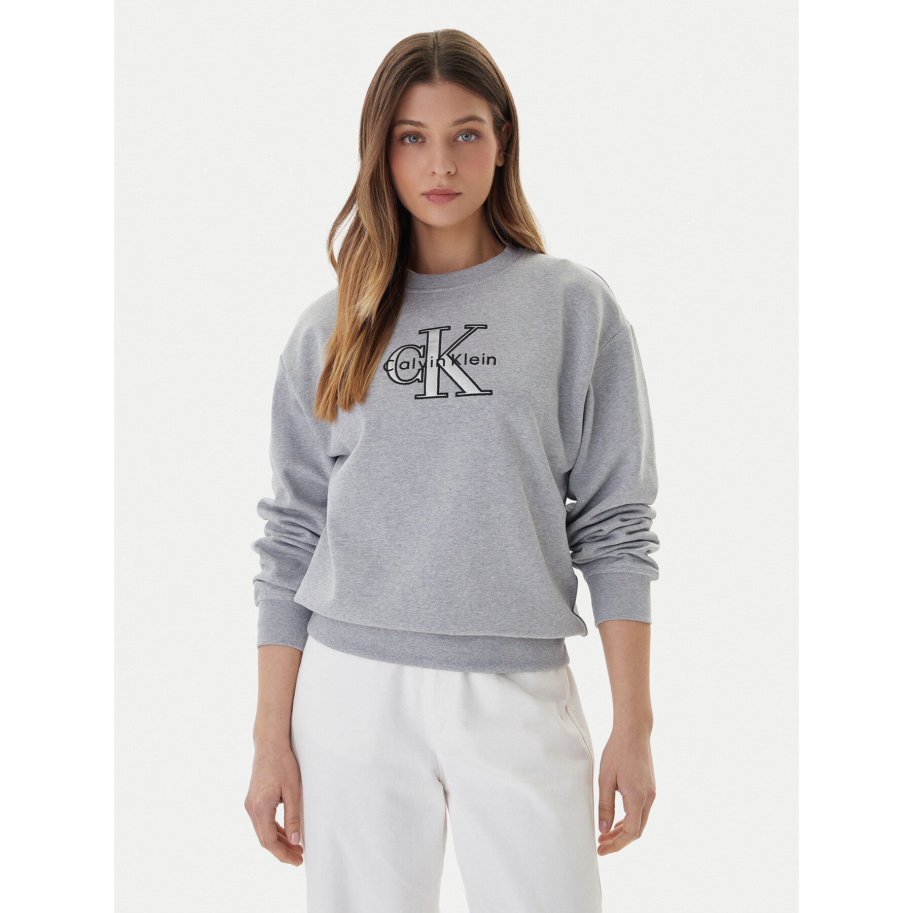Calvin Klein Jeans Sweatshirt Foil Monologo LV047E825G Grau Regular Fit