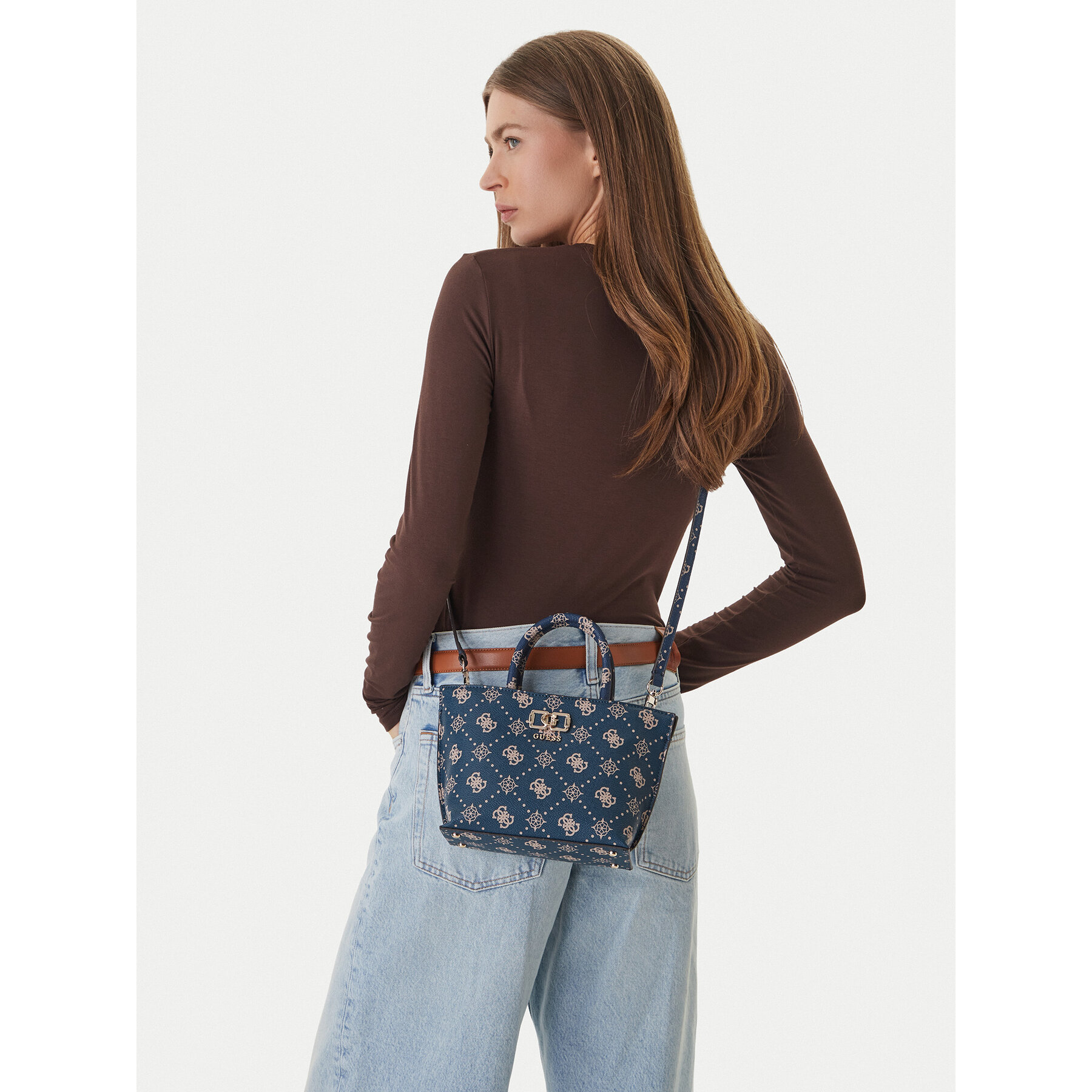 Geantă Guess Emelie Logo Mini HWGP99 28750 Bleumarin