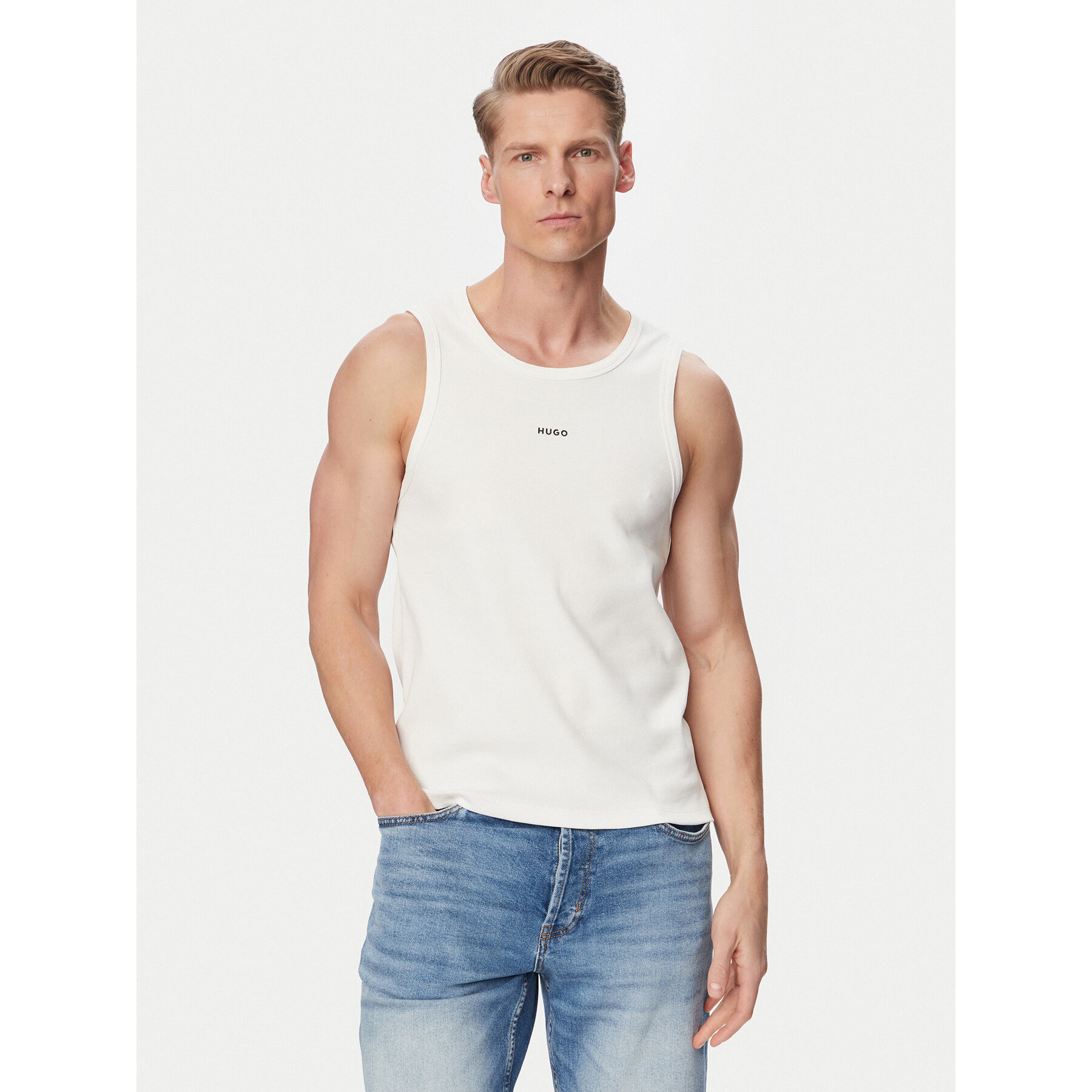 HUGO Majica brez rokavov Dapota 50563744 Bela Slim Fit