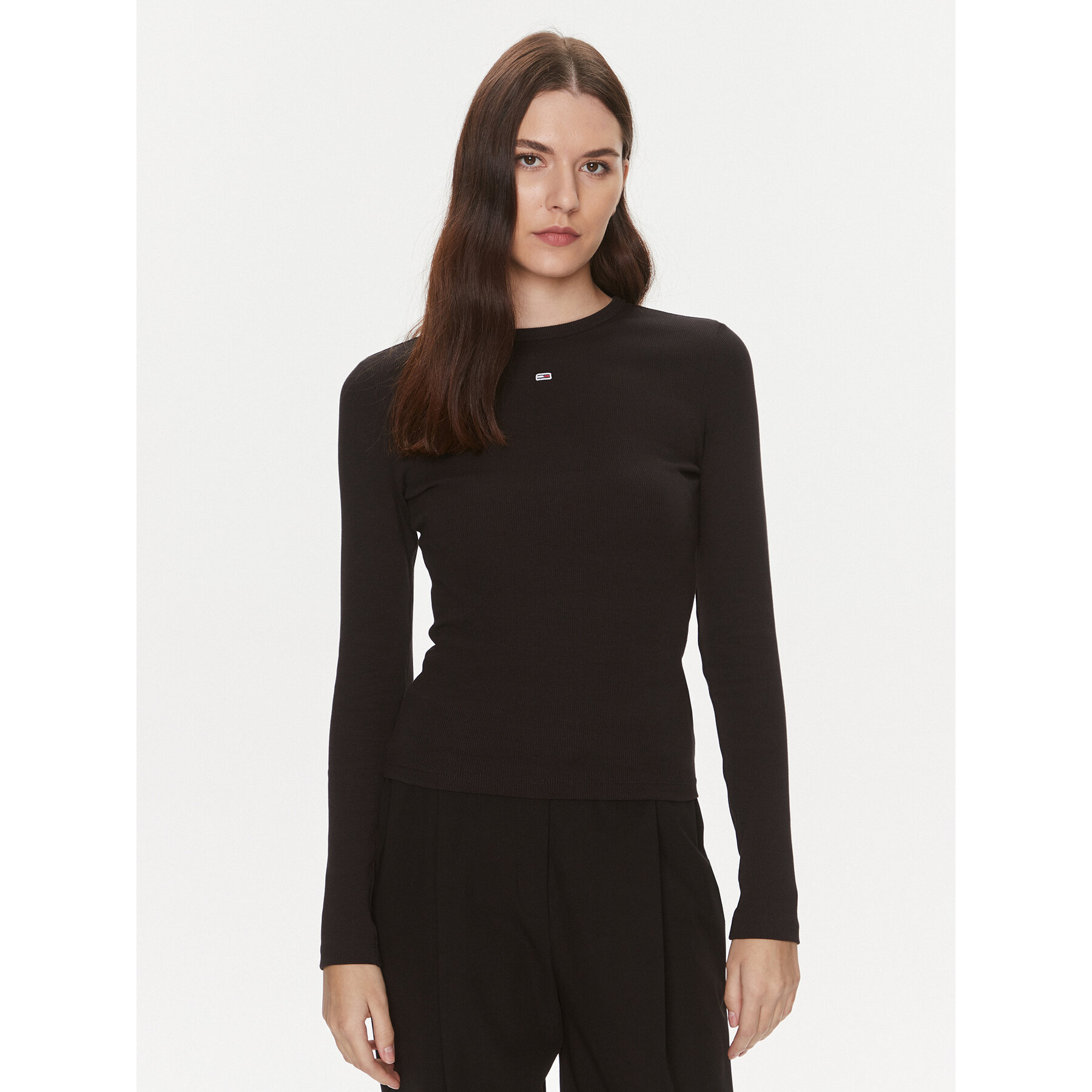 Tommy Jeans Bluse Essential DW0DW17387 Schwarz Slim Fit