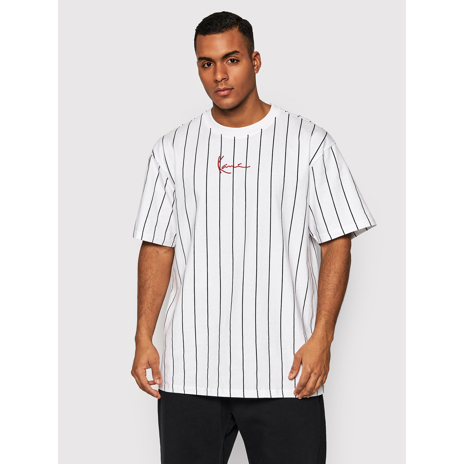 Karl Kani T-shirt Signature Pinstripe 6030152 Bianco Regular Fit