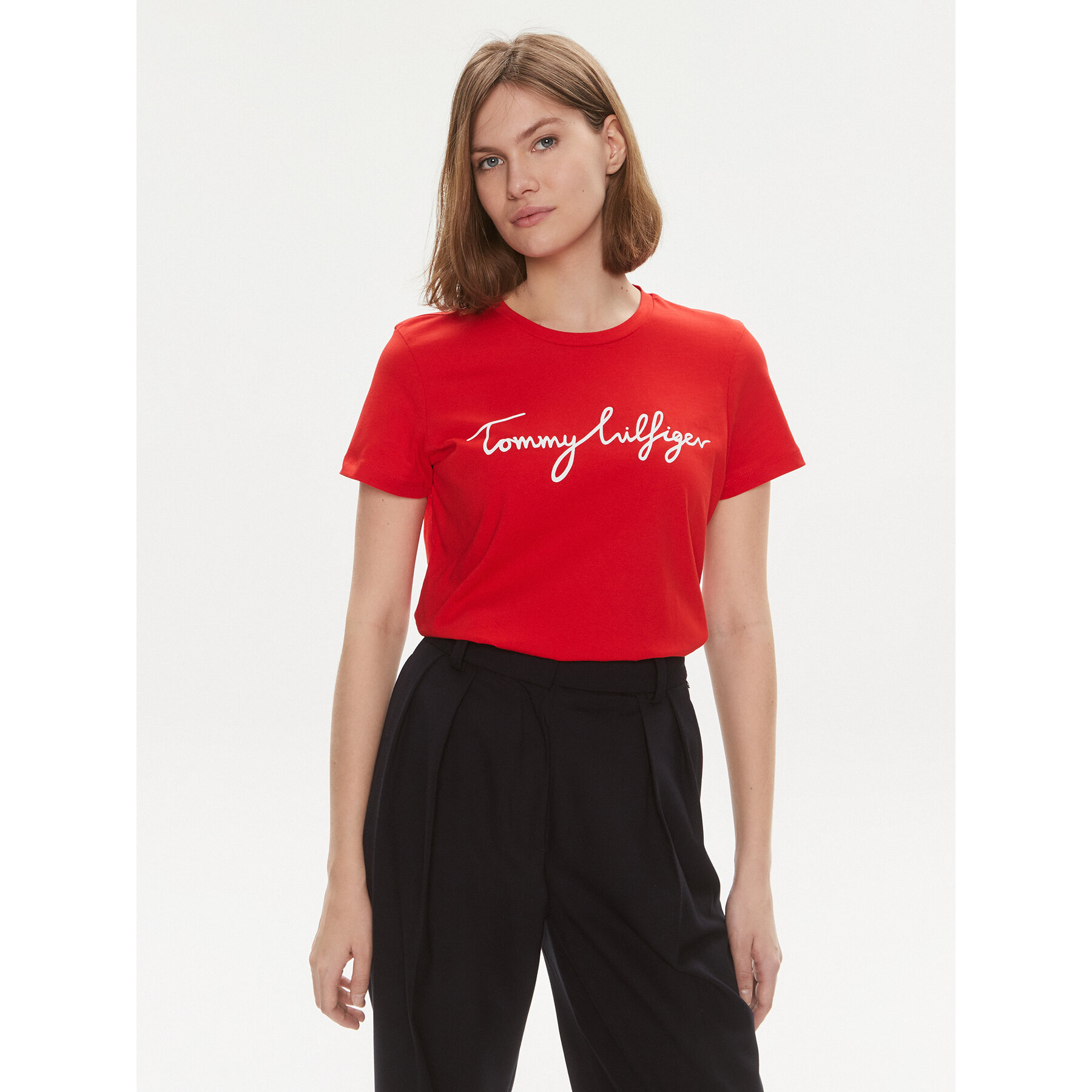 Tommy Hilfiger Póló Signature WW0WW41674 Piros Regular Fit