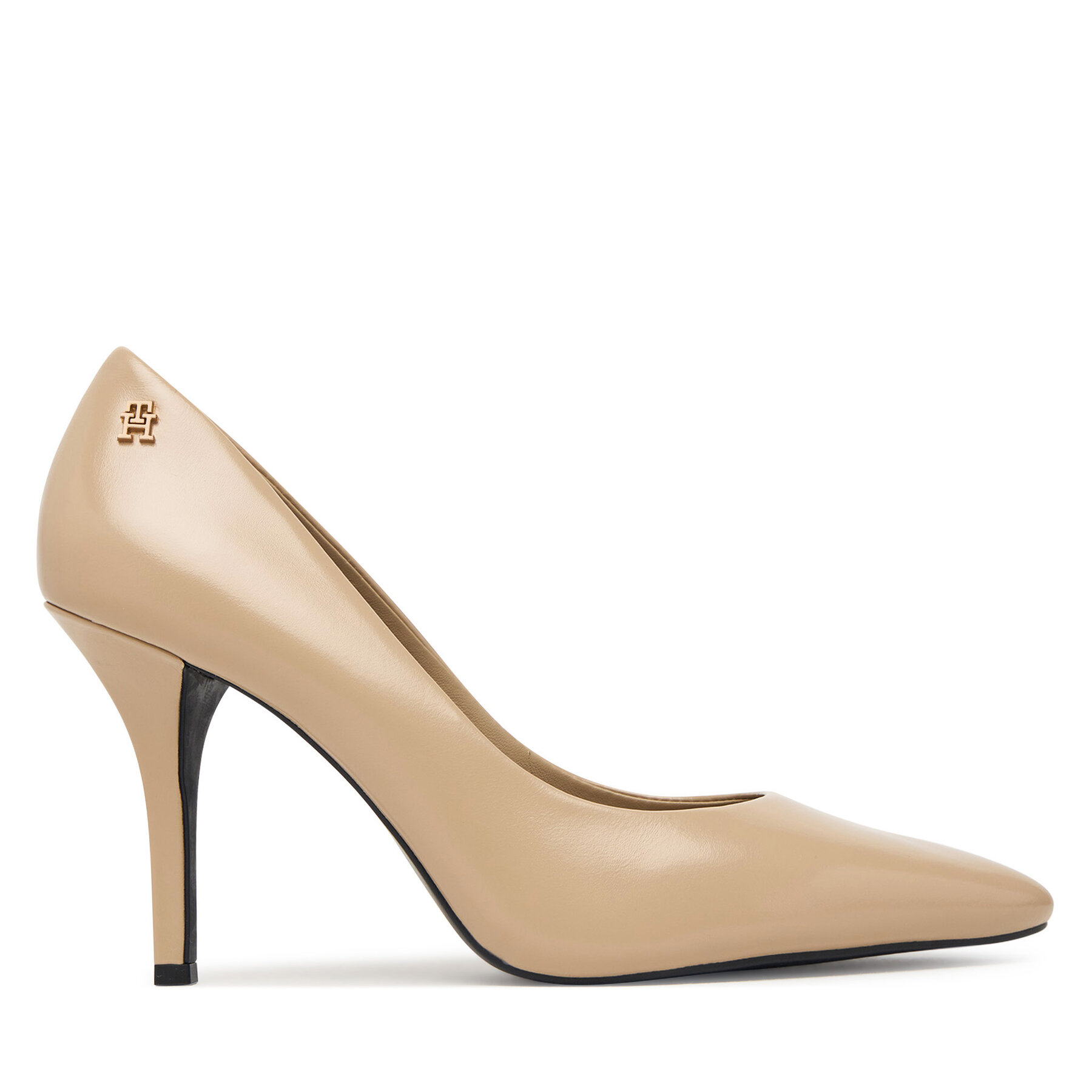 Pantofi cu toc subțire Tommy Hilfiger High Heel Court Leather Shoe FW0FW09527 Bej
