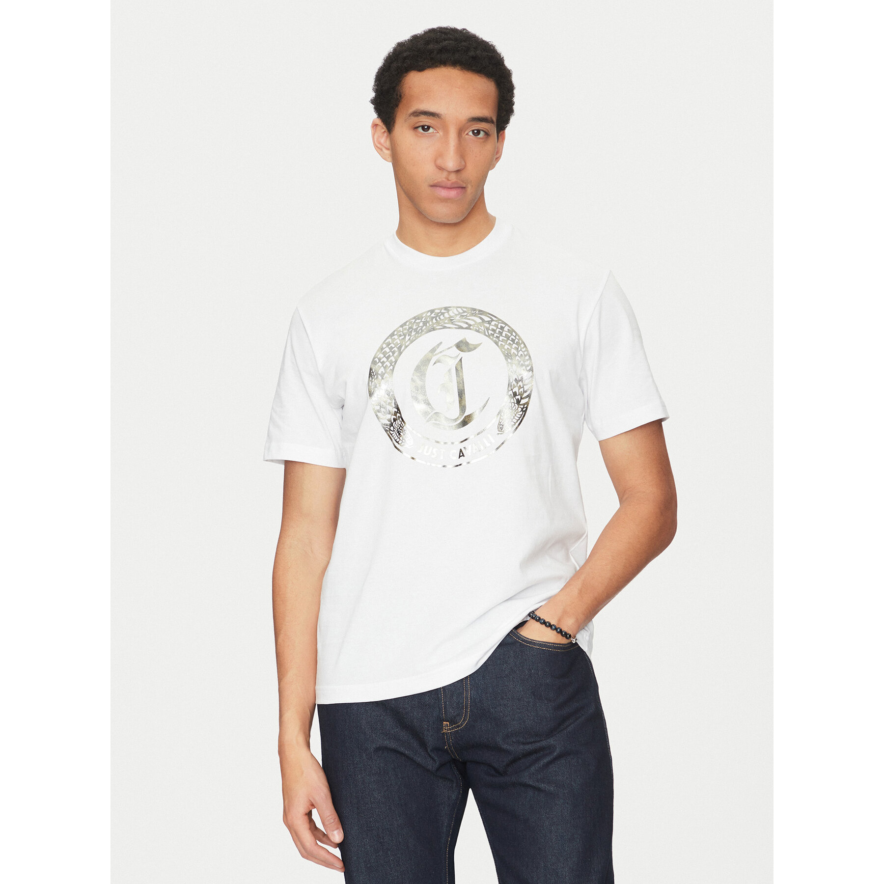 Just Cavalli Póló 78OAHT14 Fehér Regular Fit