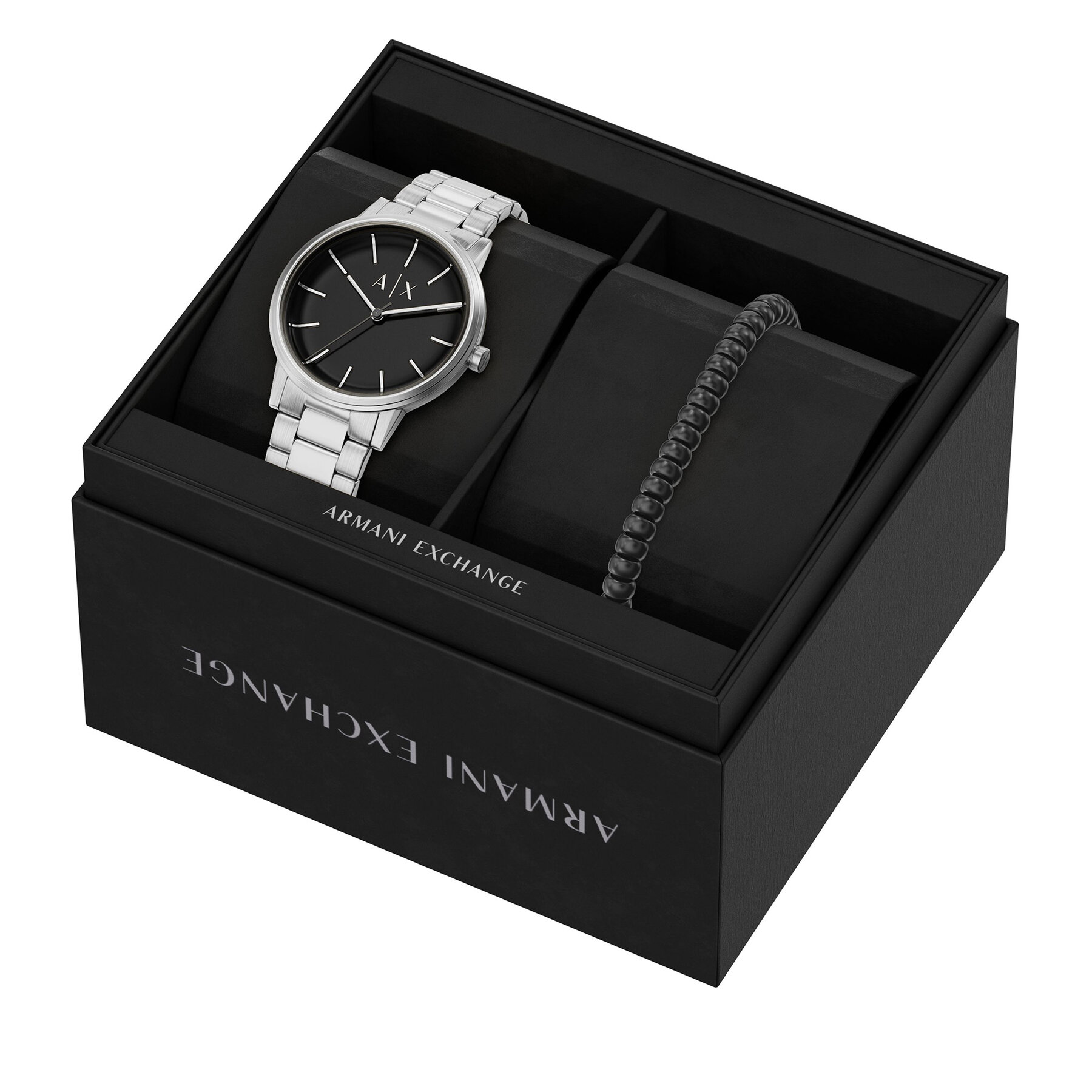Set de ceas și brățară Armani Exchange Cayde Gift Set AX7182SET Argintiu
