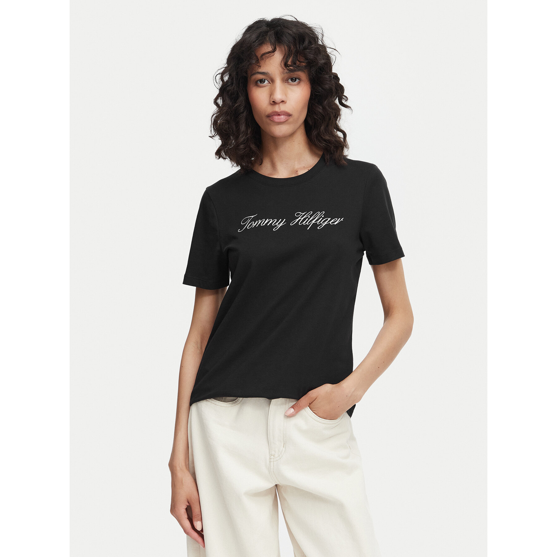Tommy Hilfiger T-shirt Script WW0WW43459 Crna Regular Fit