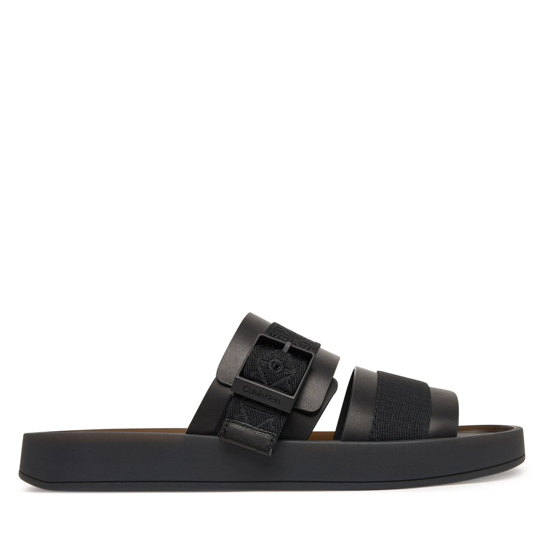 Ciabatte Calvin Klein Ergon Buckle Sandal Wb Lth Aop HM0HM02096 Nero