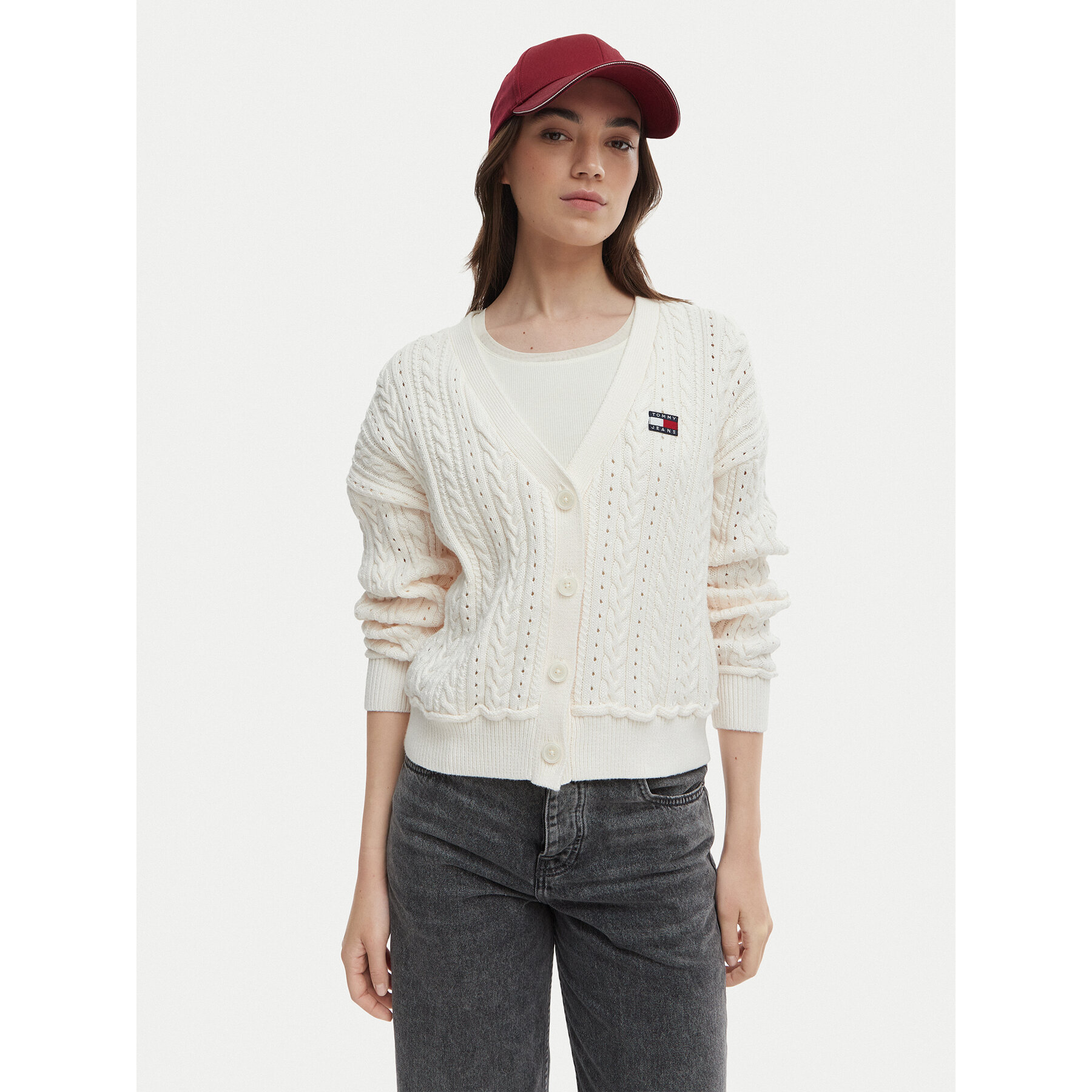 Tommy Jeans Strickjacke DW0DW23024 Écru Regular Fit