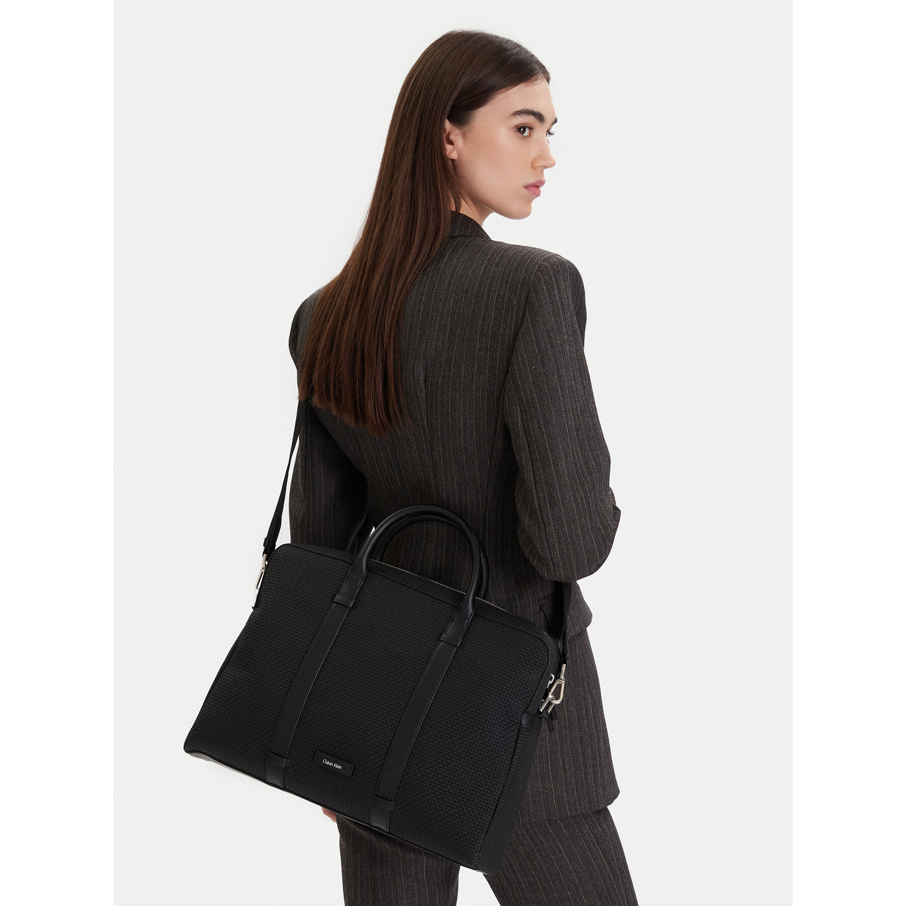 Geantă pentru laptop Calvin Klein Embossed Woven Commuter LV04D3207G Negru