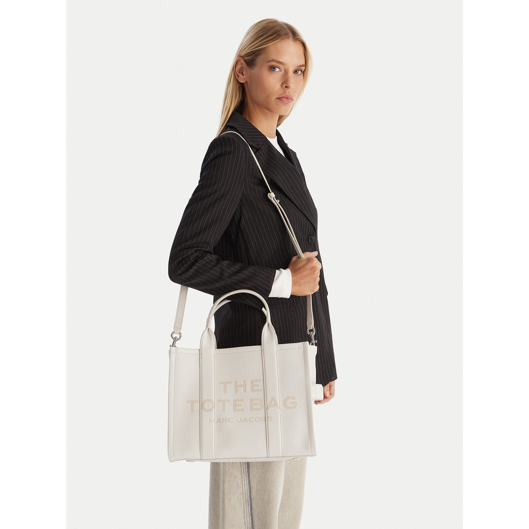 Borsetta Marc Jacobs The Leather Medium Tote H004L01PF21 Écru