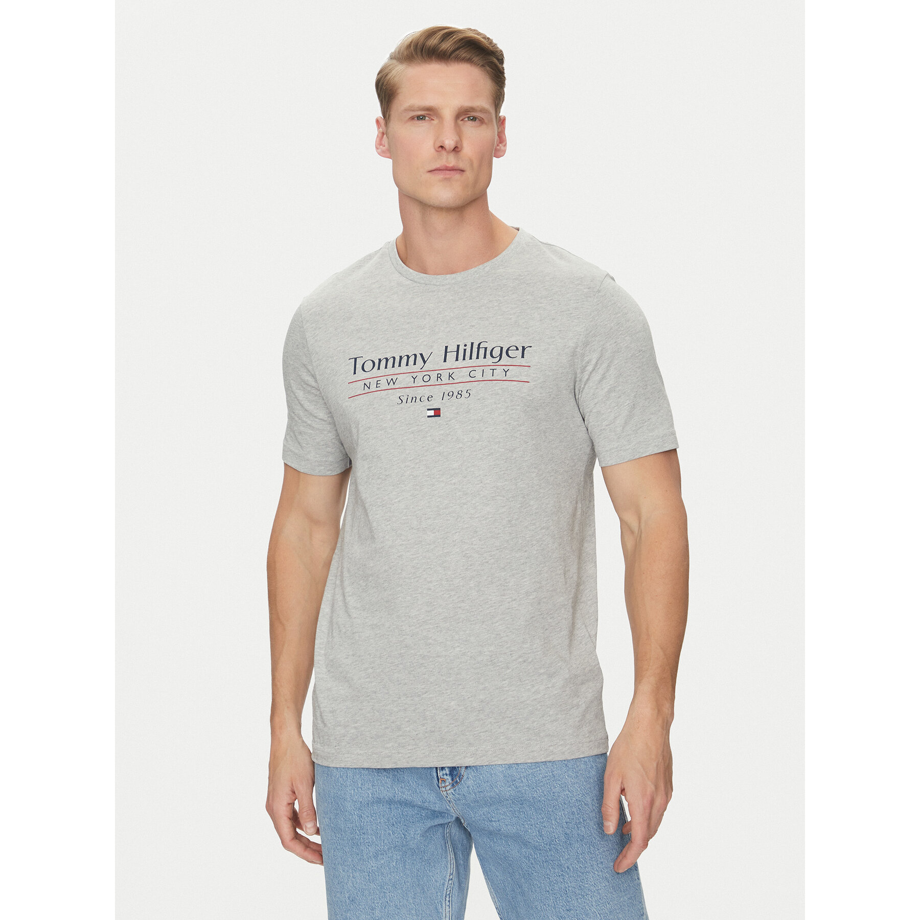 Tommy Hilfiger T-shirt Center Stack MW0MW38621 Grigio Regular Fit